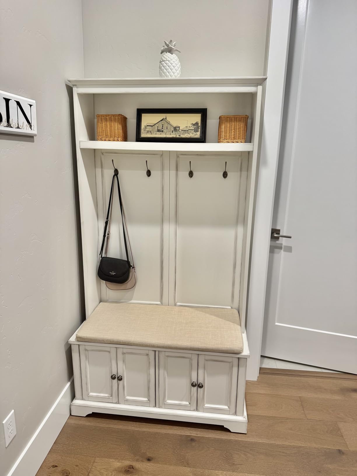 Crosley Furniture Holbrook Hall Tree, Shoe Rack Bench | Shoe Rack Bench and Hooks for Hanging, Mudroom and Entryway Storage, Seafoam Blue customer photo 2