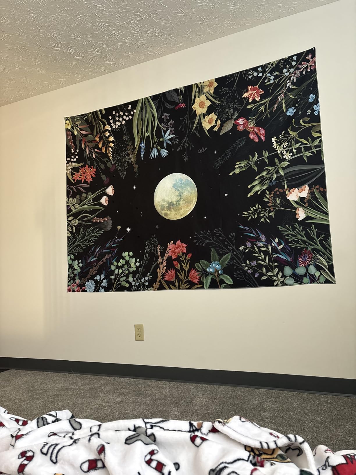 Amhokhui Moonlit Garden Tapestry Boho Moon Tapestry Floral Flower Tapestries Black Wall Hanging Decor customer photo 1