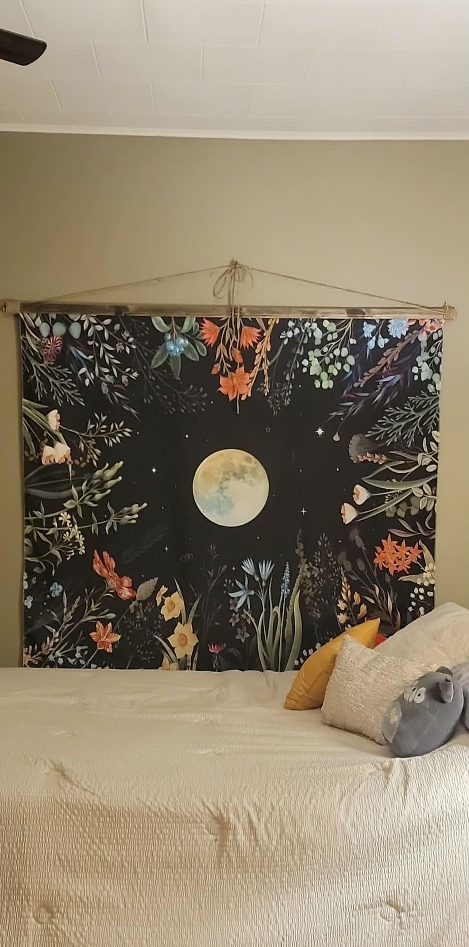 Amhokhui Moonlit Garden Tapestry Boho Moon Tapestry Floral Flower Tapestries Black Wall Hanging Decor customer photo 2