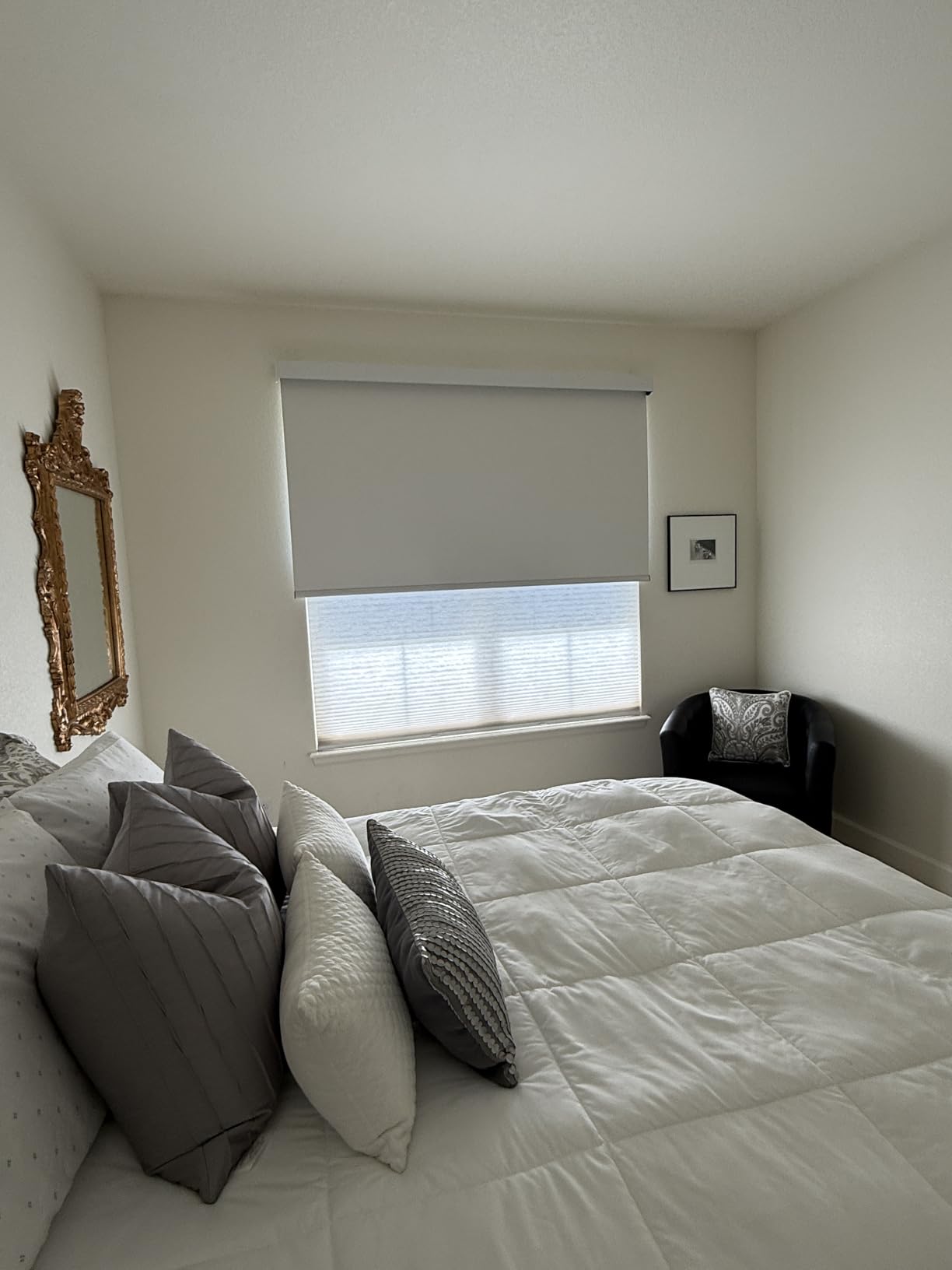 Motorized Roller Shades, 100% Blackout, Linen White | Automatic Blinds for Indoor Windows, Works with Alexa Google Apple Home, Remote & App Control, Solar/USB Charging, Custom Size customer photo 1