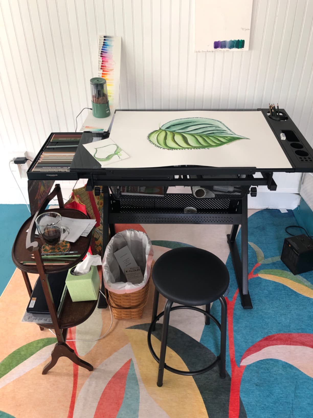 Glass Drafting Table Art Desk - Adjustable Professhional Artwork Drawing Drafting Table Desk, Glass-Topped Art Table for Craft Station Studio Home Office School w/Drawers (Black) customer photo 1
