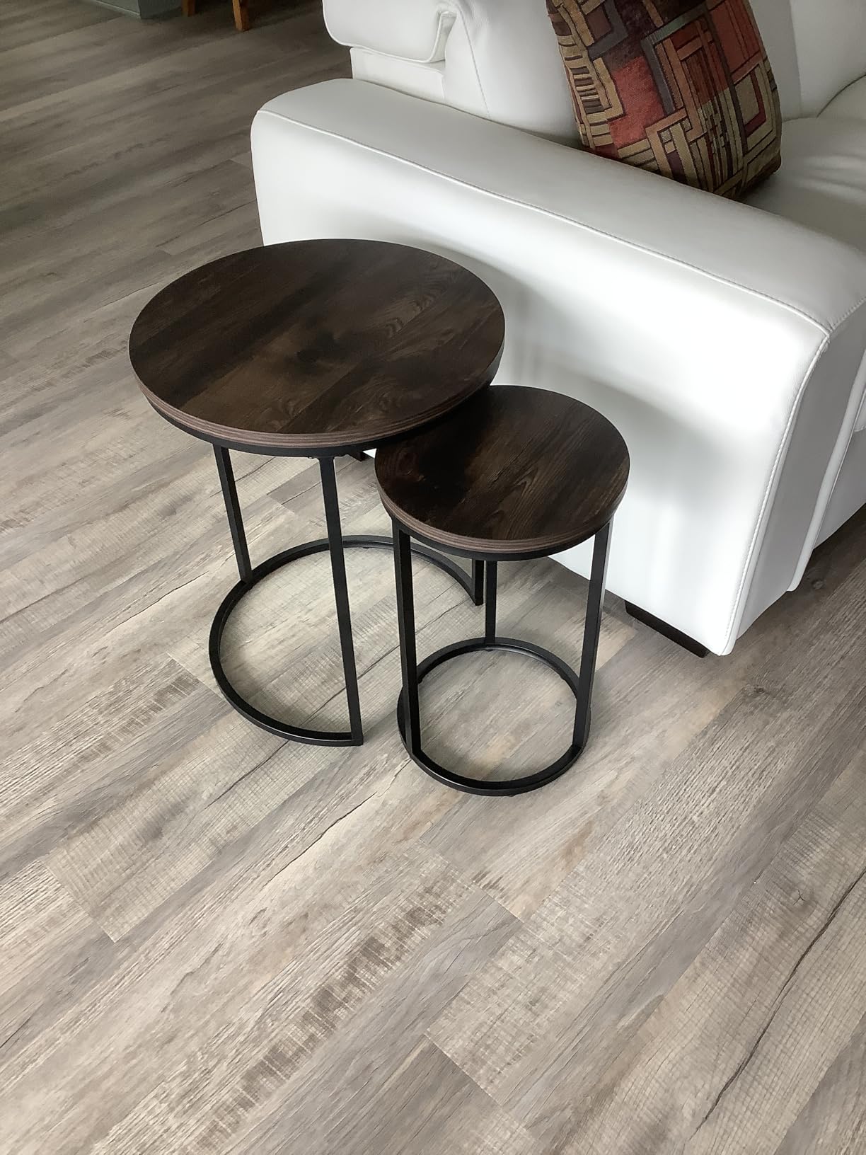 Nathan James Lula Nesting Round Side Set of 2, Accent End Table for Living Room with Wood or Marble Finish Tabletop and Metal Base, Nutmeg/Black customer photo 2