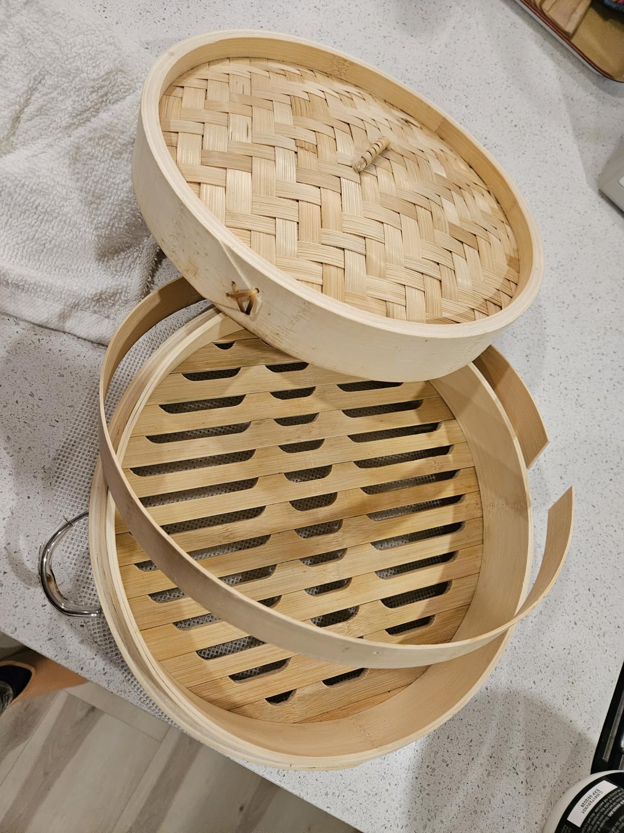 Bamboo Steamer 10 Inch 2 Tier Wooden Basket With Handle, Ring Adapter, Reusable Silicone Liner customer photo 2