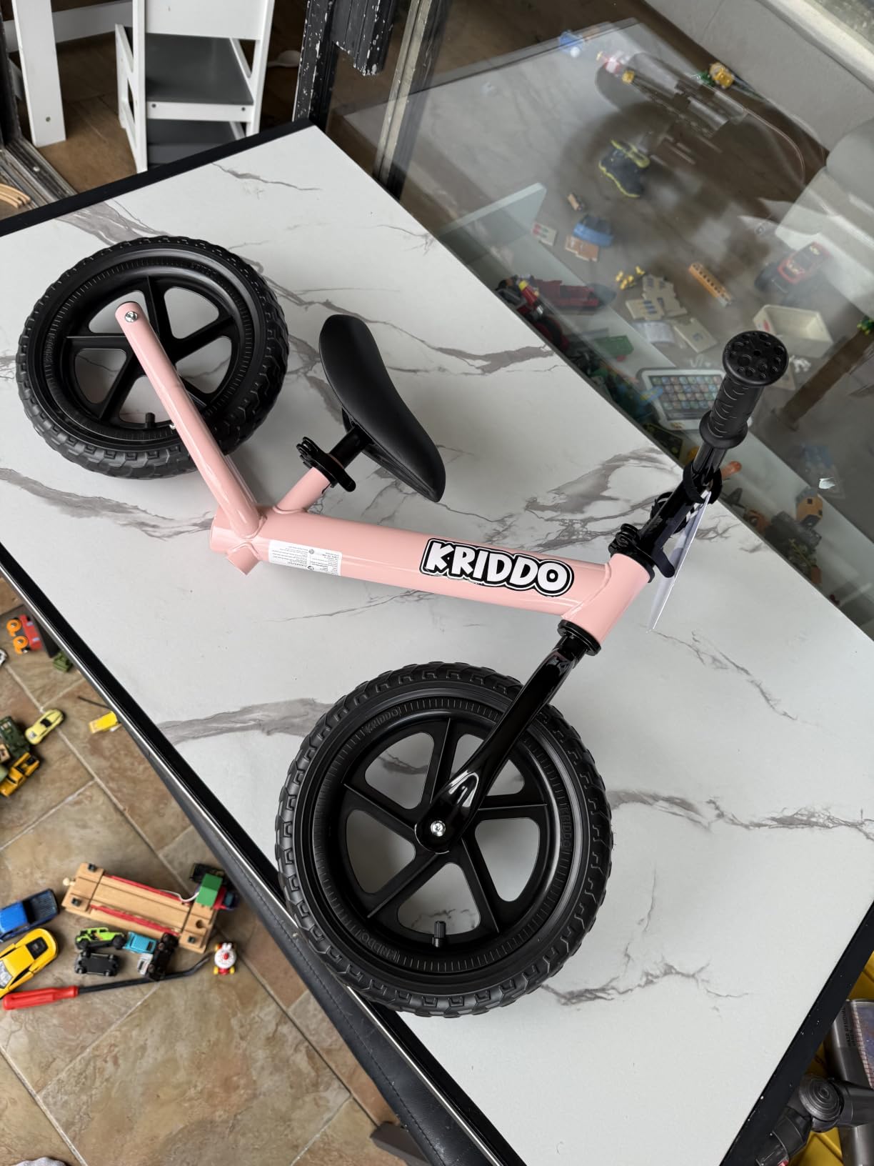 KRIDDO Toddler Balance Bike 2 Year Old, Age 24 Months to 5 Years Old, 12 Inch Push Bicycle with Customize Plate (3 Sets of Stickers Included), Gift Bike for 2-3 Boys Girls, White customer photo 2