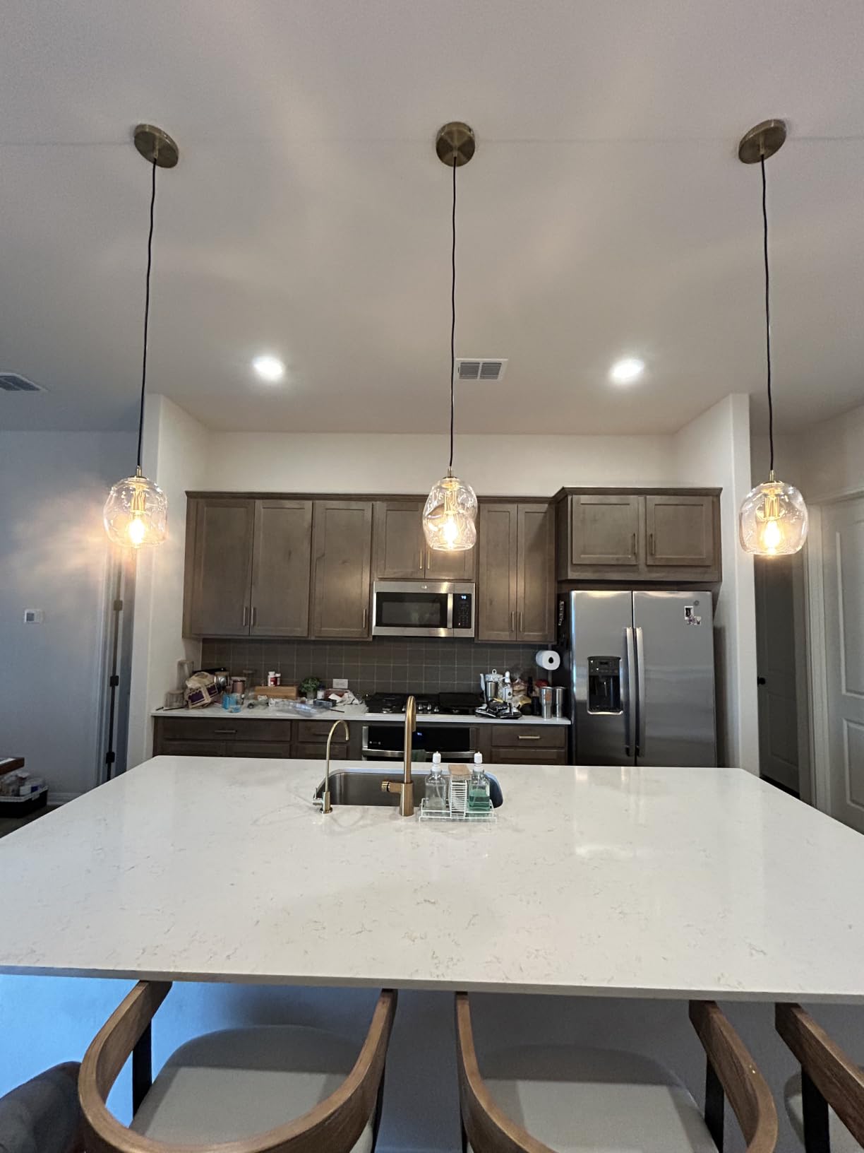 CASAMOTION Pendant Lights Kitchen Island, Gold, Clear Art Glass 2 Pack, Modern Contemporary Small Organic Globe 8 Inch, ETL Certification customer photo 1