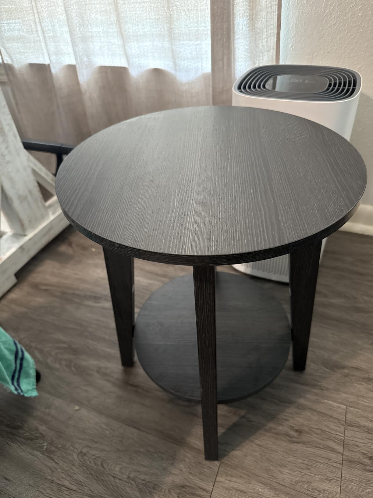 VASAGLE Round Side Table with Lower Shelf, End Table for Small Spaces, Nightstand with Tapered Legs, Honey Brown, MAEZO Collection customer photo 2