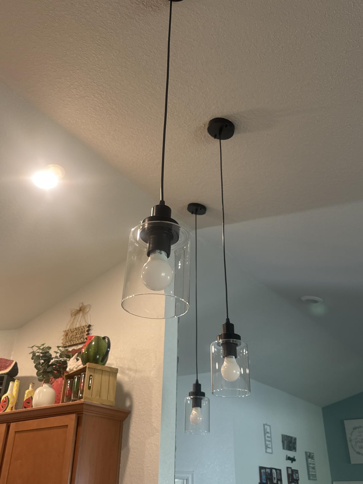 WimiSom Industrial Pendant Lighting, Modern Clear Glass Shade Farmhouse | Adjustable Hanging Light Fixtures for Kitchen Island Living Room Bedroom Hallway, 3-Pack customer photo 2