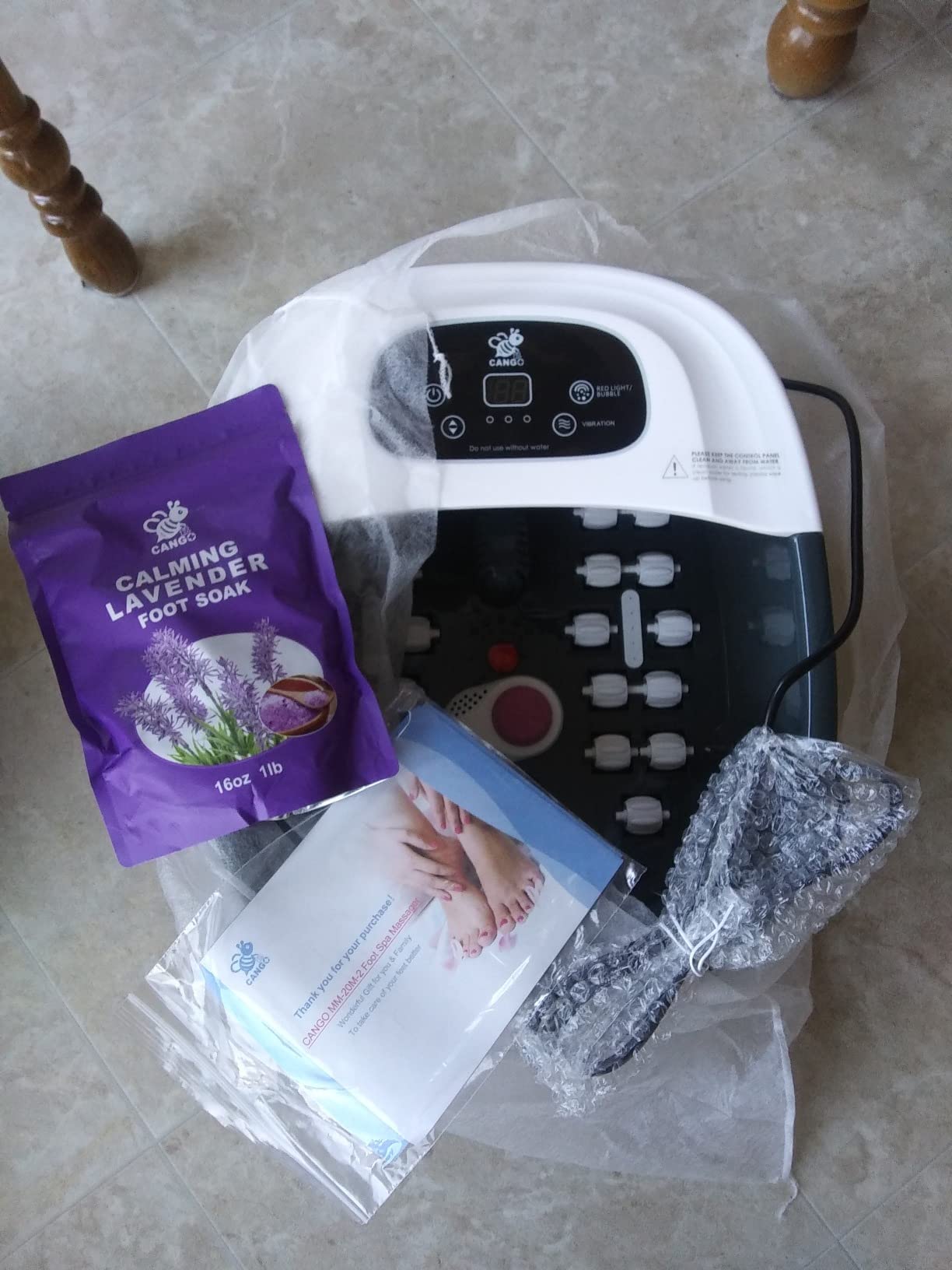 Foot Spa Bath Massager with Heat Bubbles and Vibration Massage and Jets, 16 OZ Calming Lavender Foot Soak Epsom Salt, CANGO Foot Soaker With Infrared Light, 22 Massage Rollers, Adjustable Temp - Black customer photo 2