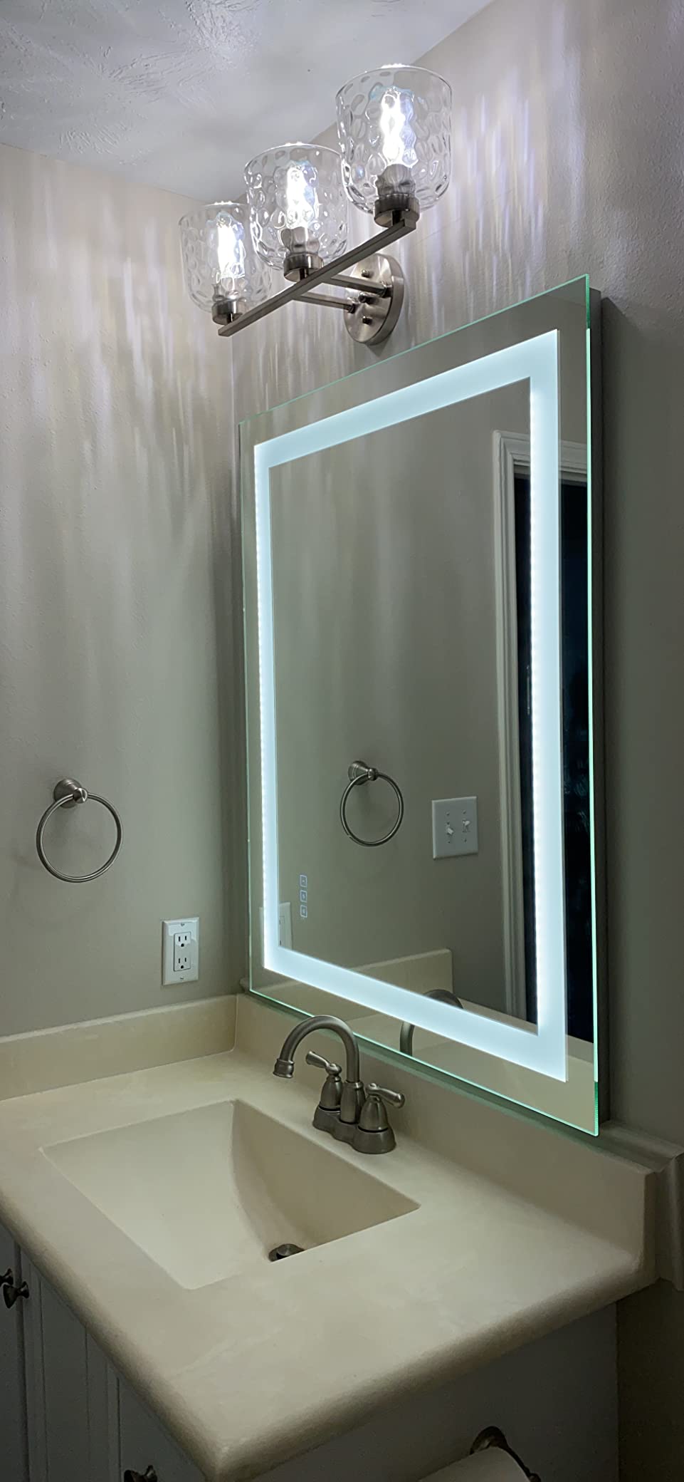 36 x 24 inch LED Lighted Bathroom Mirror, Wall Mounted Dimmable Makeup Vanity Mirror, Tempered Glass Anti-Fog Mirror, 3-Color Adjustable Warm/Natural/White Light, Horizonal & Vertical, ETL Listed customer photo 2