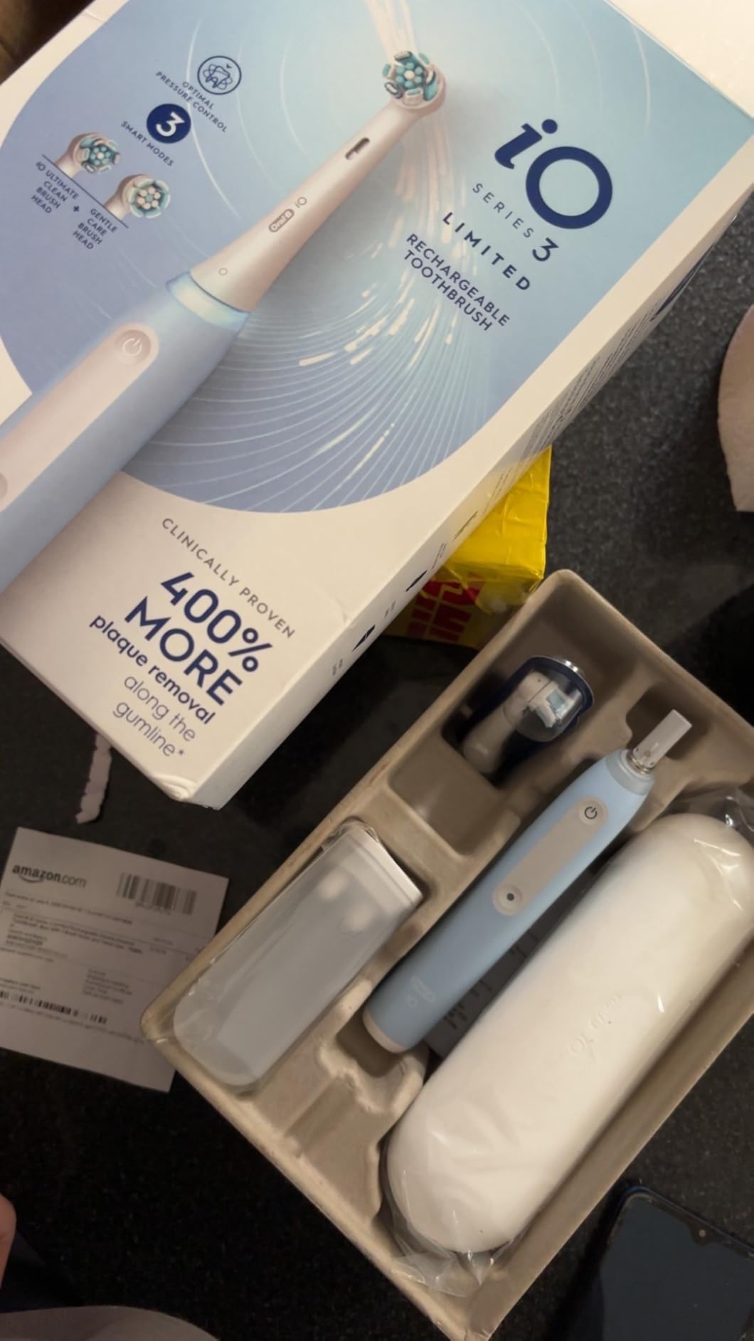 Oral-B iO Series 3 Limited Deep Clean Rechargeable Electric Toothbrush for Adults, Black, 3 Modes, Smart Pressure Sensor, Plaque Removal and Gum Care, 2 Replacement Brush Heads, Travel Case customer photo 1