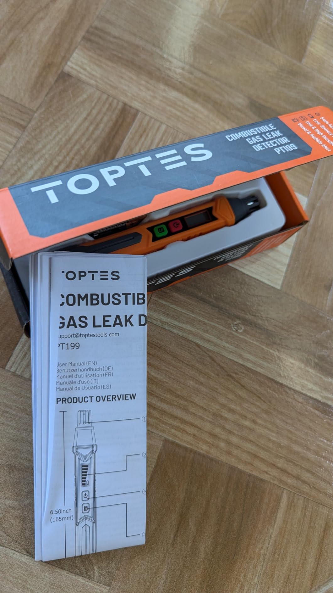 PT199 Natural Gas Leak Detector with Audible & Visual Alarm, Portable Gas Sniffer to Locate Combustible Sources Like Methane, Propane for Home (Includes Battery x2) - Orange customer photo 1