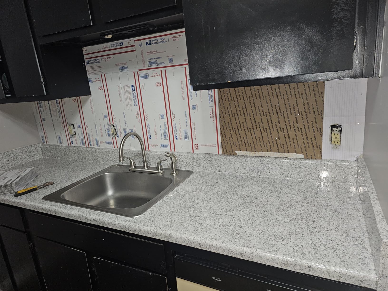 AULIGET 20 Sheets Peel and Stick Backsplash, Black & Grey Wood Look PVC Mixed Metal Stick on Backsplash Tiles for Kitchen customer photo 2