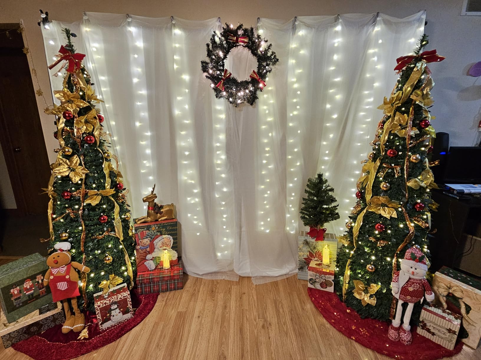 Joydeco 10x10ft White Backdrop Curtain for Parties, Wrinkle Free White Curtains Photo Backdrop for Wedding Decor, Birthday Party Graduation Baby Shower Photography(5ft x 10ft, 2 Panels) customer photo 2
