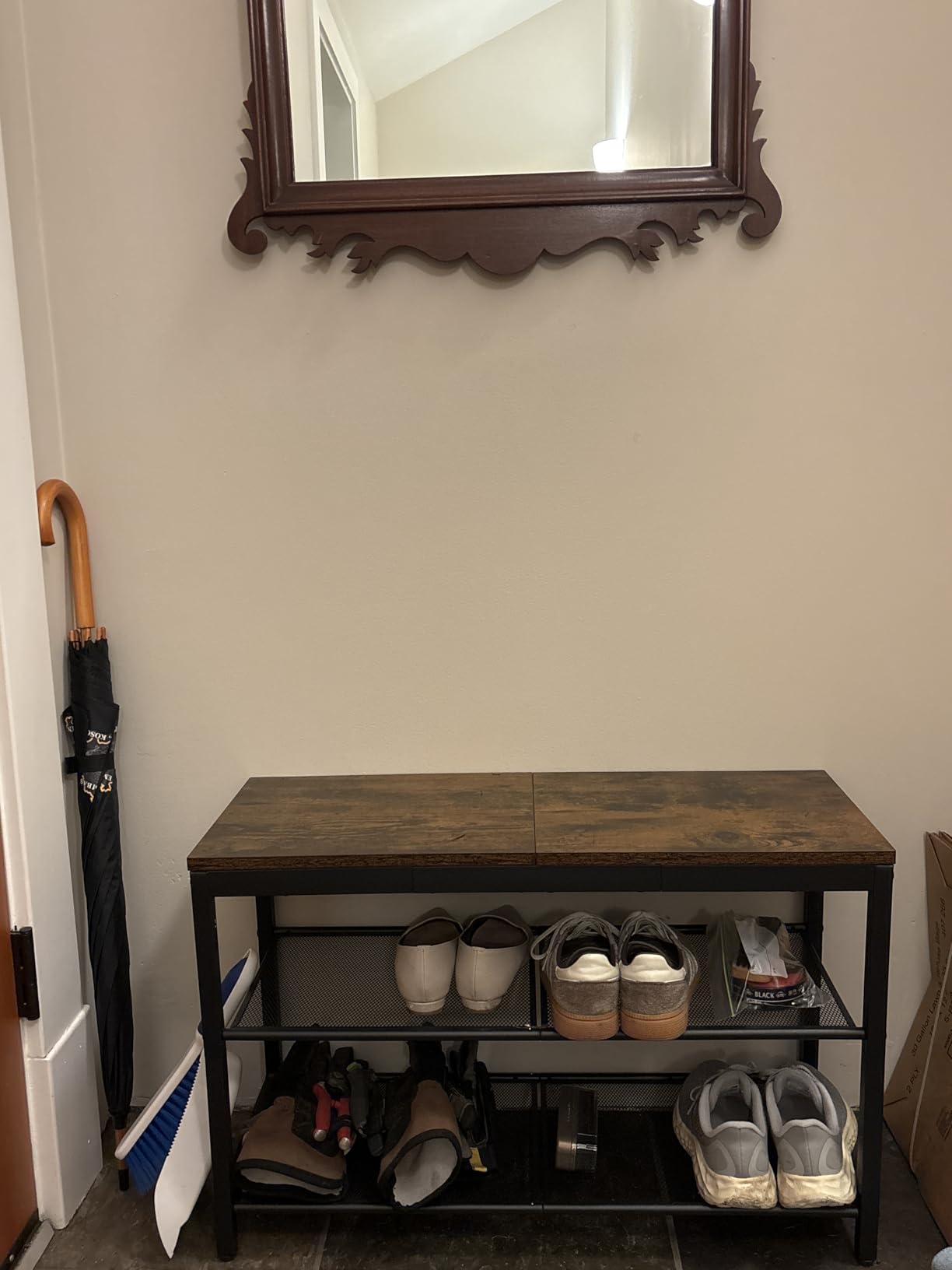 HOOBRO Shoe Bench, 3-Tier Shoe Rack, Industrial Shoe Organizer Storage Bench, 29.5 inches Entry Bench with Mesh Shelves, for Entryway, Living Room, Hallway, Rustic Brown BF75HX01 customer photo 1