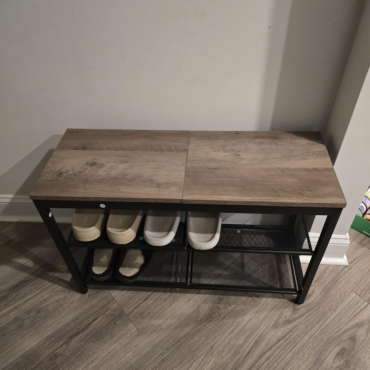 HOOBRO Shoe Bench, 3-Tier Shoe Rack, Industrial Shoe Organizer Storage Bench, 29.5 inches Entry Bench with Mesh Shelves, for Entryway, Living Room, Hallway, Rustic Brown BF75HX01 customer photo 2