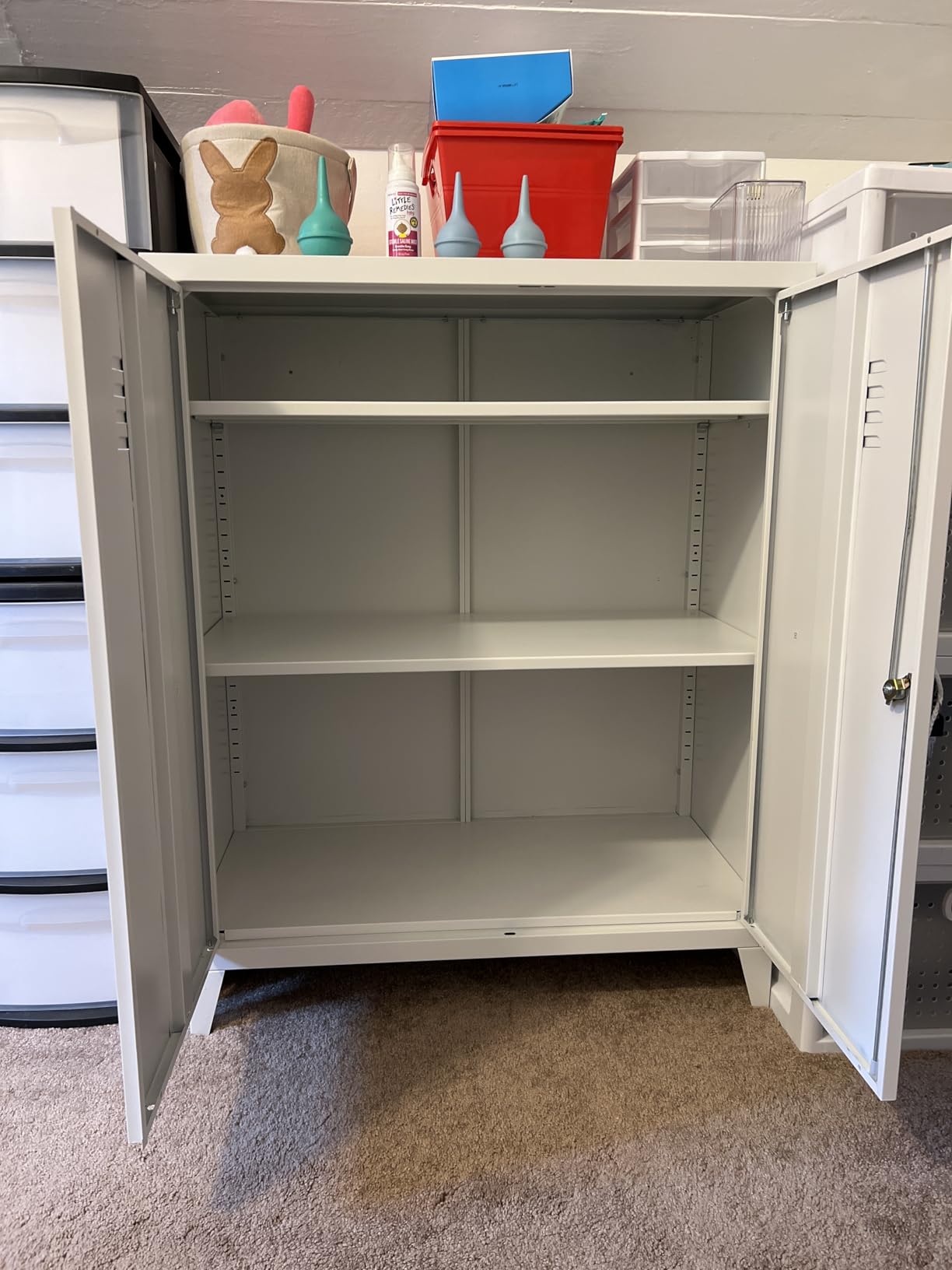 SISESOL Metal Storage Cabinet Locked Steel Cabinet with 2 Adjustable Shelves, Office Cabinet Locking Tool Cabinets, Kitchen Storage Cabinets Metal Locker Small Counter Height Storage Cupboard 36