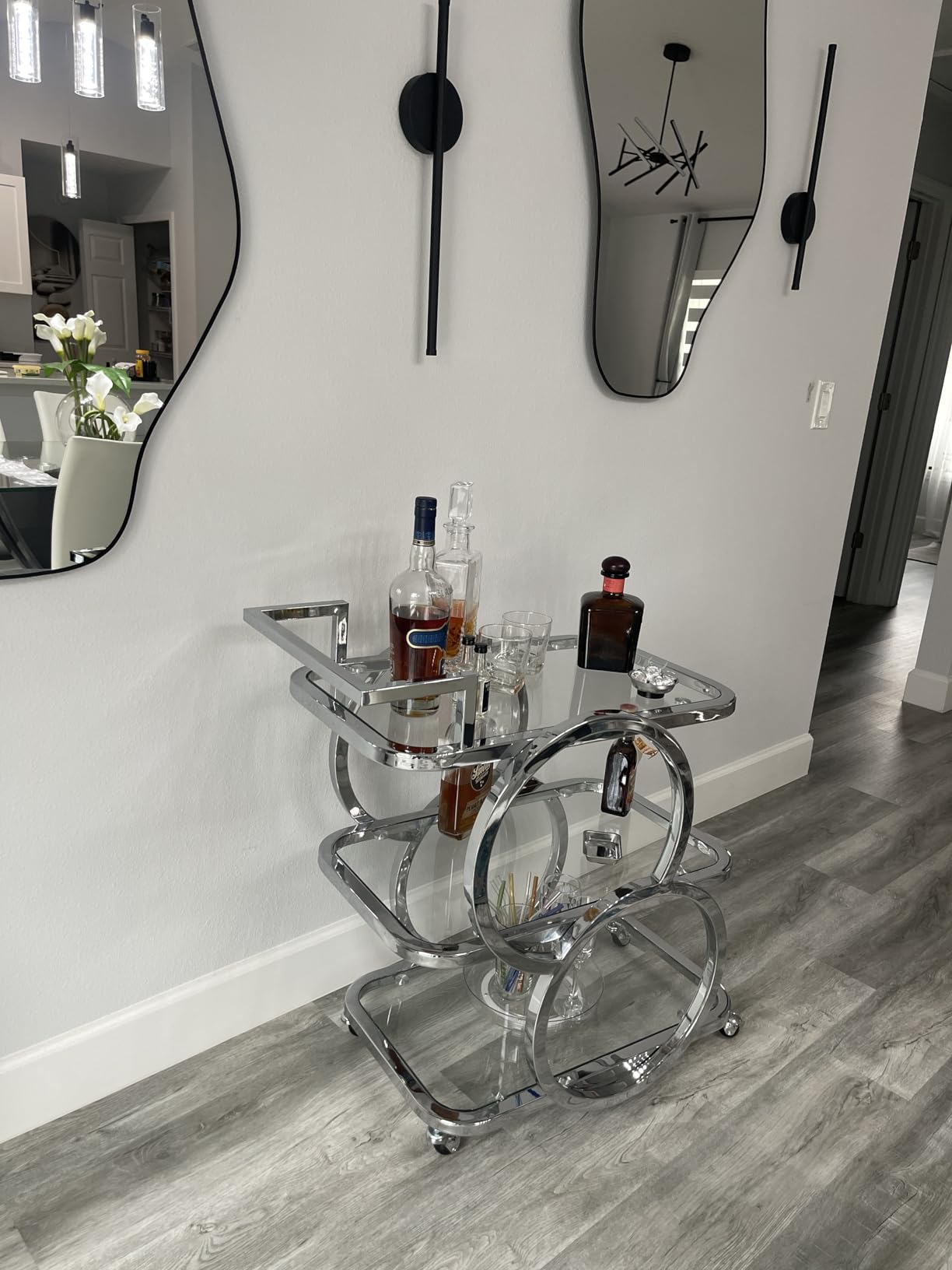 Home Bar Serving Carts 3 Tier Kitchen Carts on Wheels Mobile Bar Carts for Home Kitchen Dining Room Living Room Party, Stainless Steel customer photo 2