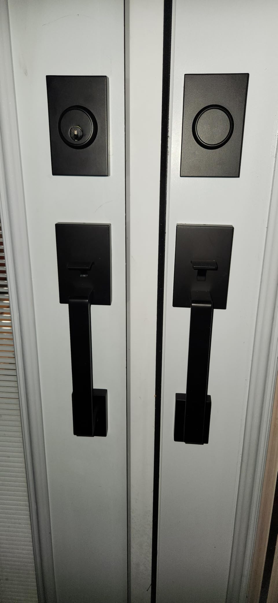 Matte Black Double French Door Handle Set, Heavy Duty | Halifax Exterior Door Lockset with Deadbolt & Lever, Reversible for Left & Right Hand customer photo 2