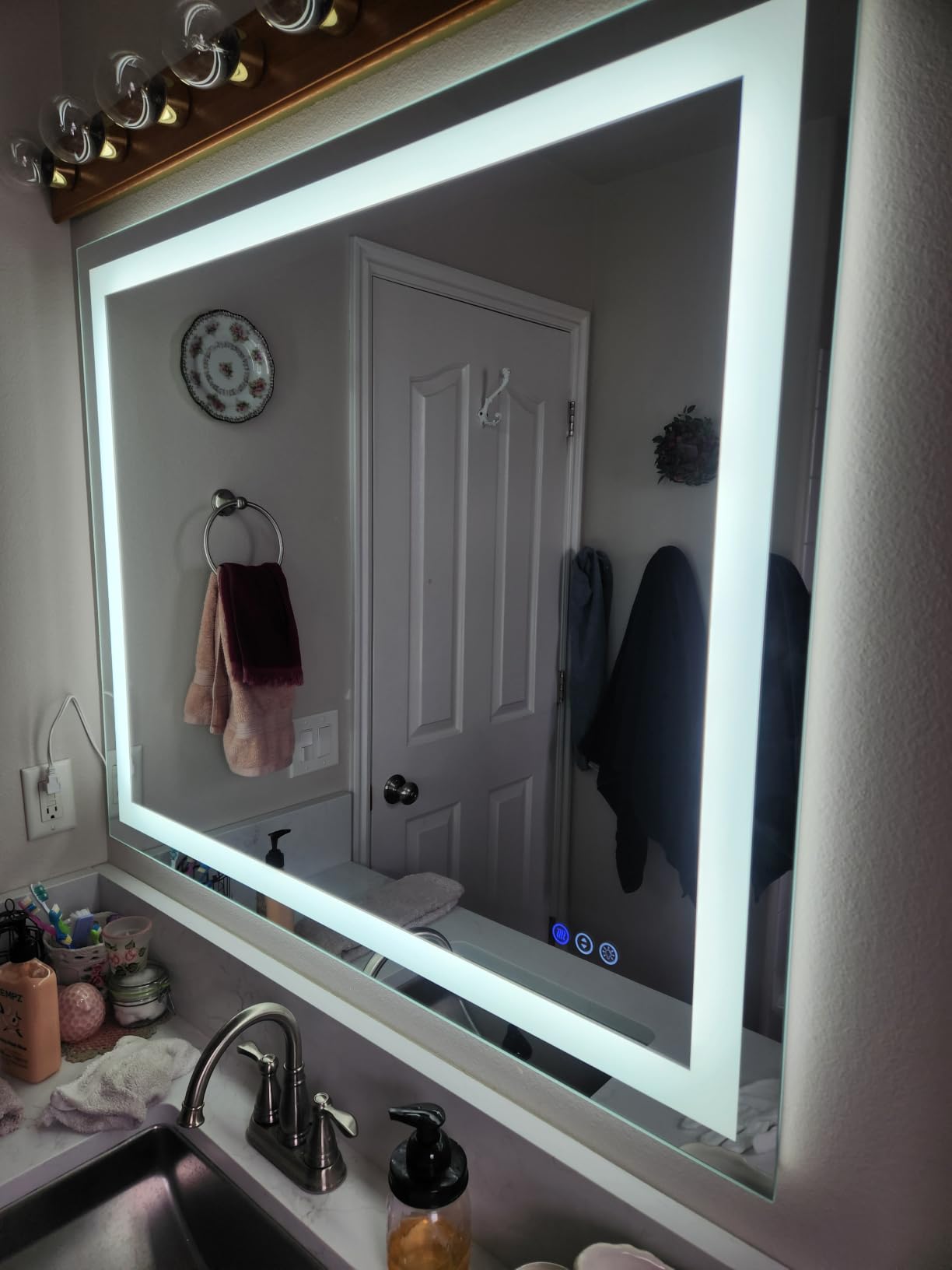 60x40 LED Lighted Bathroom Mirror for Vanity Wall | Front Light and Backlit, Anti-Fog, Memory, 3 Color, Tempered Glass, Dimmable, Rectangular, UL, Horizontal/Vertical Mounted customer photo 2