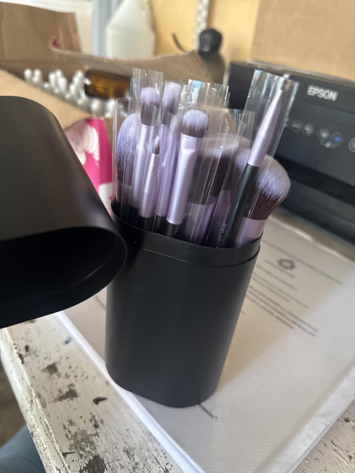 BS-MALL Makeup Brushes Premium Synthetic Foundation Powder Concealers Eye Shadows 14 Pcs Purple for Makeup Beginner or Professional with Travel Case customer photo 2