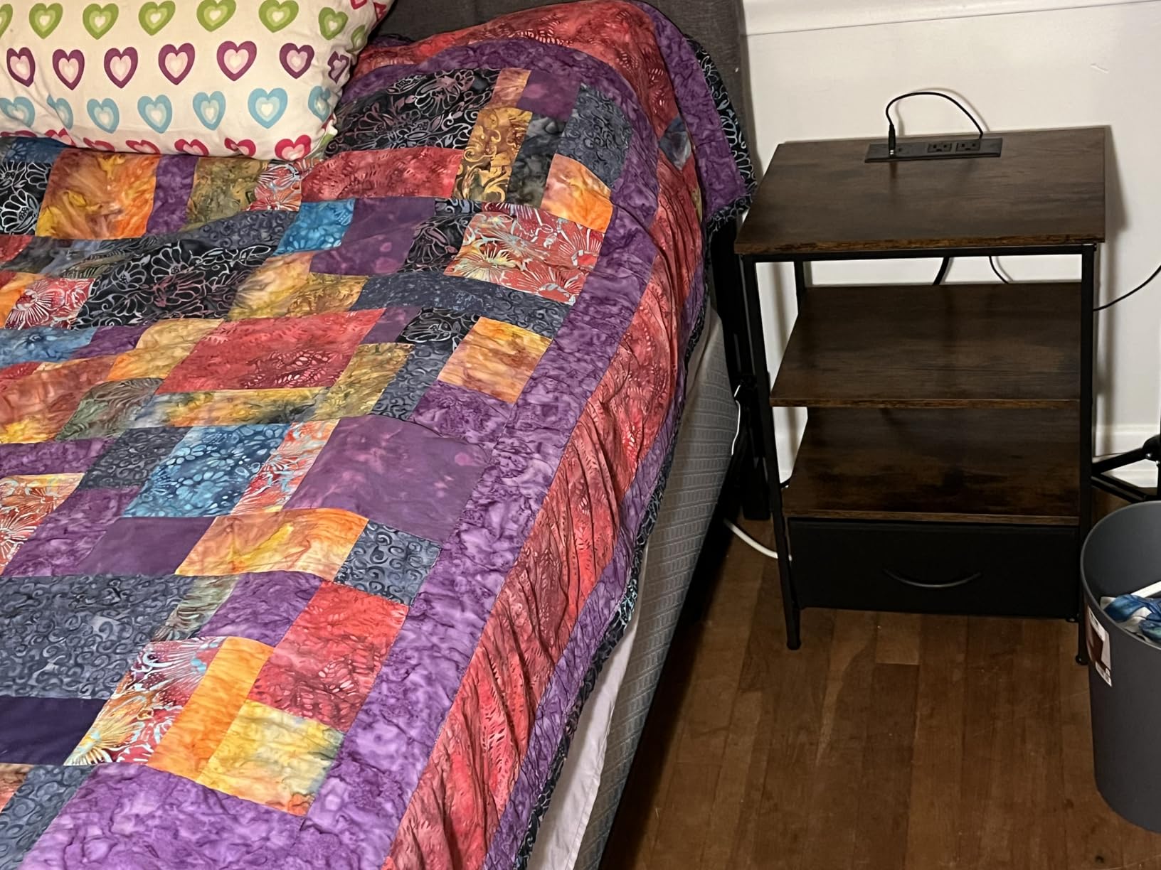 SUPERJARE Nightstand with Charging Station, Bed Side Table with Adjustable Fabric Drawer, Night Stand for Bedroom, 3-Tier Storage End Table, for Living Room, Rustic Brown and Black customer photo 1