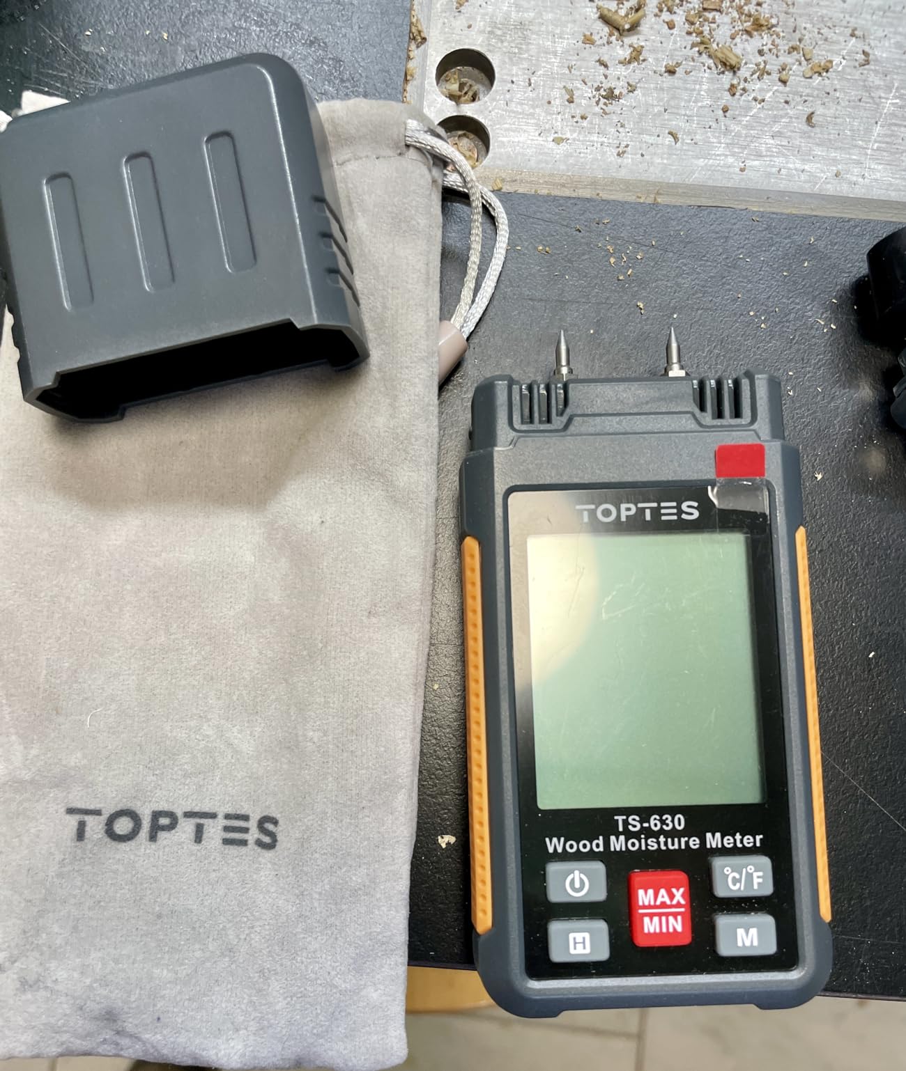 Wood Moisture Meter, TopTes Digital Moisture Meter TS-630, Handheld Humidity Tester with 2.25-inch LCD Display, Tricolor Backlight, Check The Dampness Level on Firewood/Drywall - Orange customer photo 2