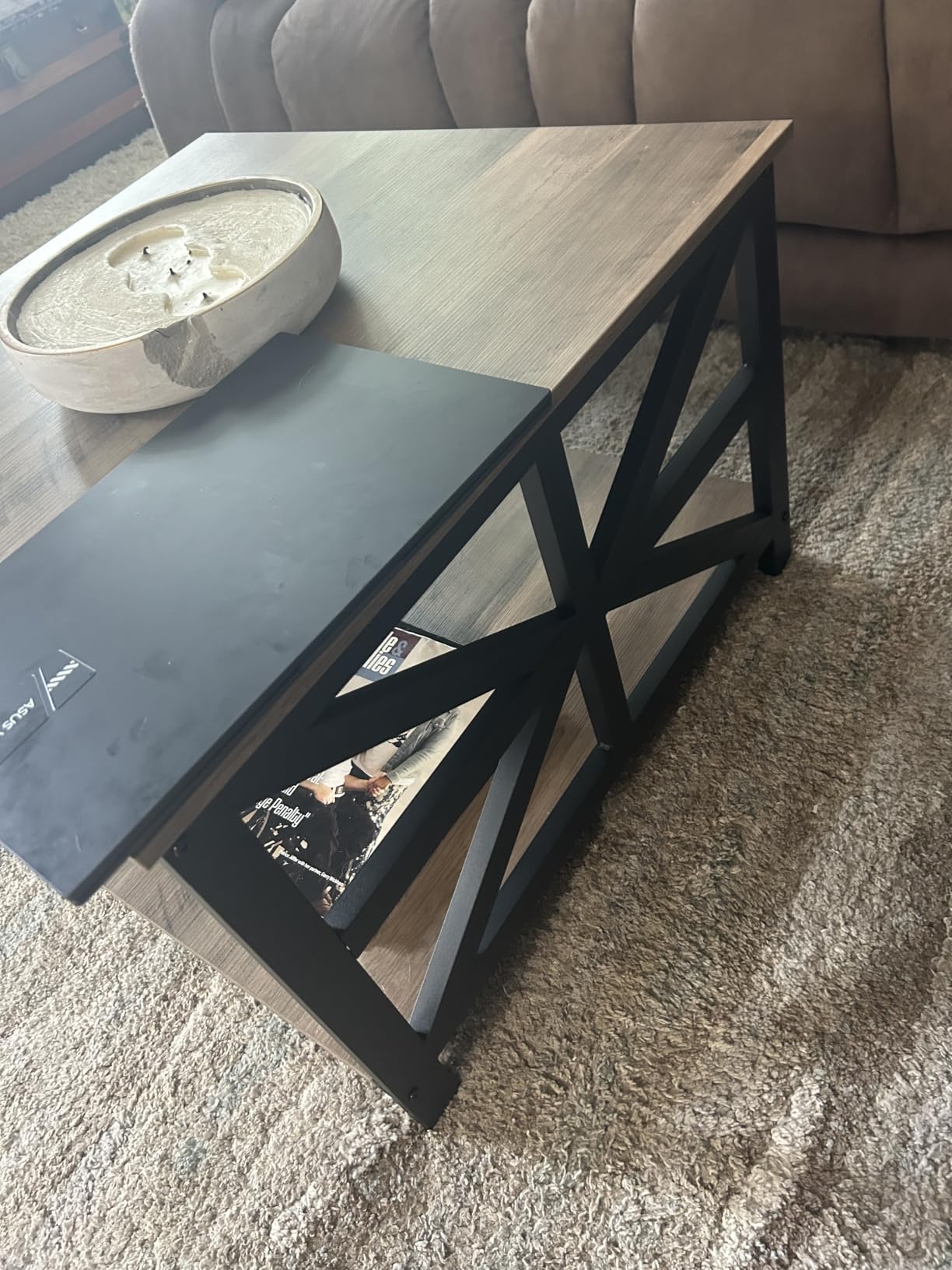 GreenForest Round Corners Coffee Table for Living Room | Rustic Style Center Table with Storage Shelf, 39 Inch Space Saving Sofa Table, Easy Assembly, Gray Wash customer photo 1