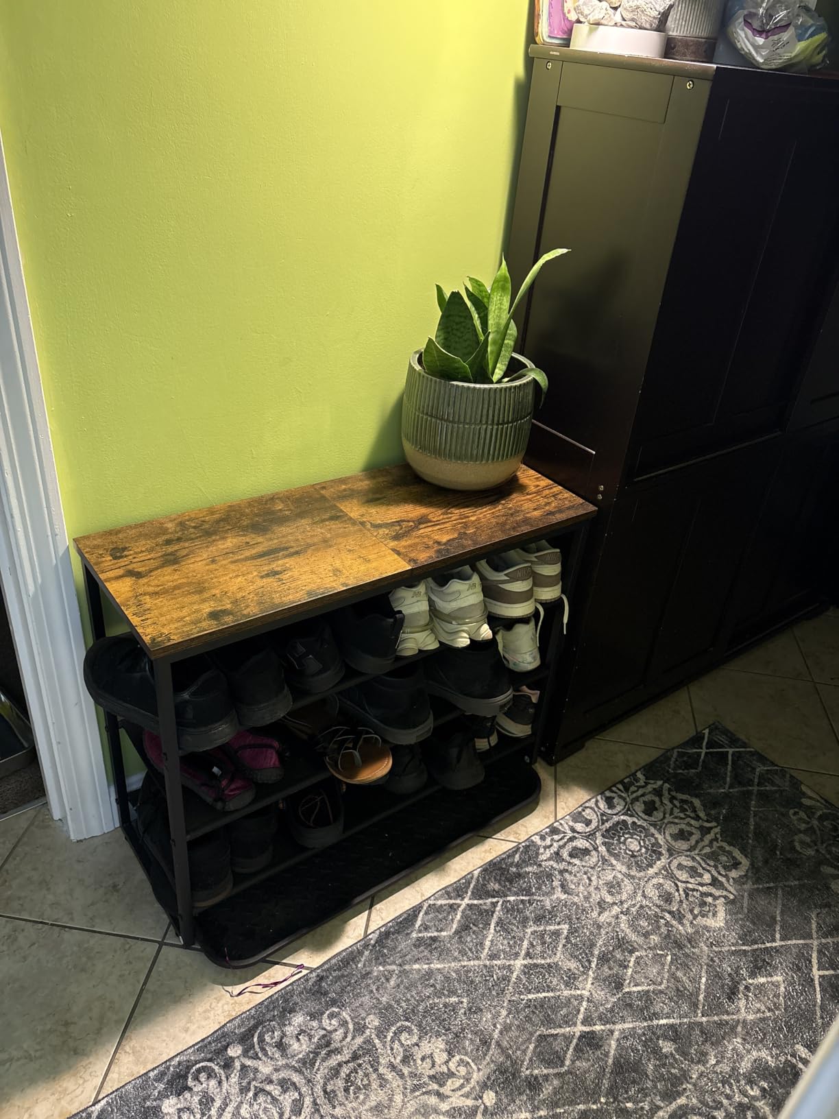 HOOBRO Shoe Rack, 4 Tier Shoe Storage Organizer with 3 Oxford Fabric Shelves and Top Panel, Holds 12-16 Pairs of Shoes for Entryway and Closet, Industrial, Rustic Brown BF47XJ01G1 customer photo 1