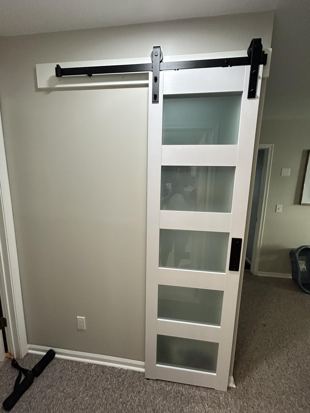 SMARTSTANDARD 36 x 84 in Glass Barn Door with 6.6FT Sliding Hardware Kit, Pre-Drilled Ready to Assemble, Waterproof PVC Coating, White, 5-Panel Glass customer photo 2