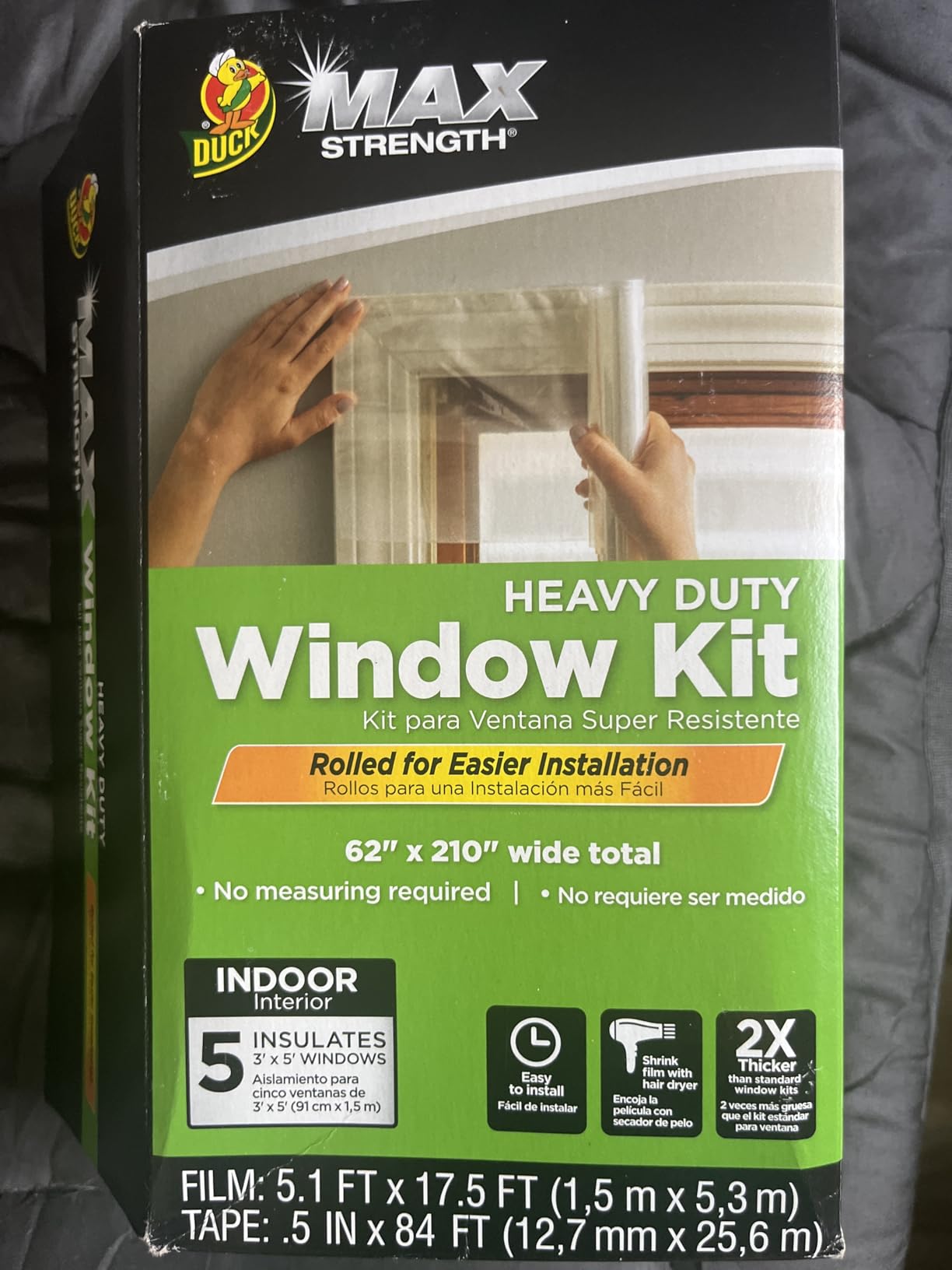 Duck MAX Strength Window Insulation Kit, Winter Window Seal Kit Fits up to 10 Windows, Heavy Duty Shrink Film Cuts to Size for Easy Indoor Installation, Window Tape Included,62 In. x 420 In., Clear customer photo 1