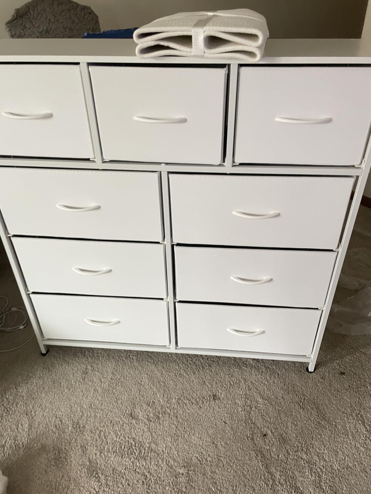WLIVE Tall Dresser for Bedroom, 9 Drawer Chest of Drawers, White with 9 Roomy Fabric Drawers, Sturdy Steel Frame, Smooth Wood Tabletop customer photo 1