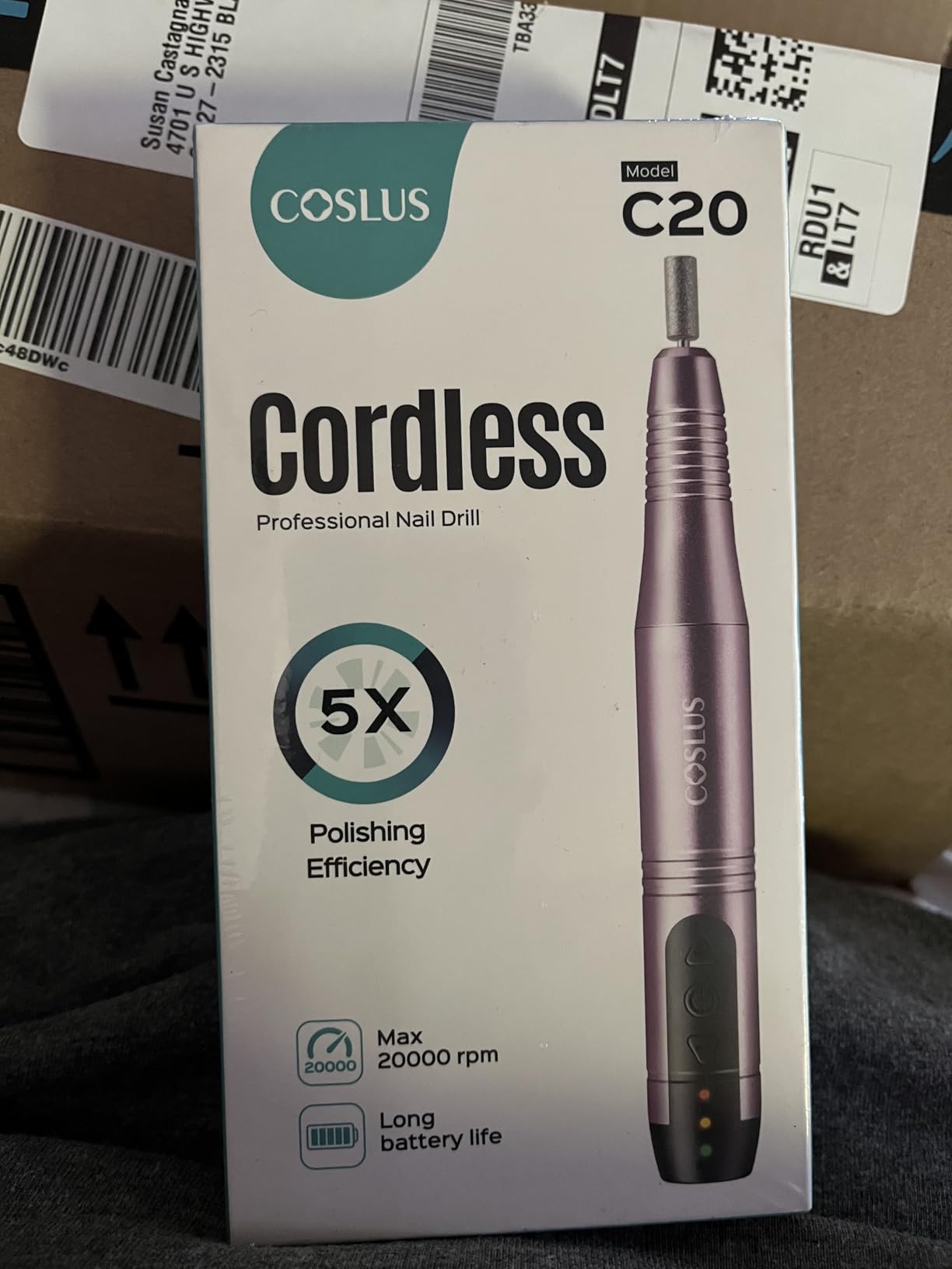 COSLUS C20 Cordless Nail Drill Electric File: Professional for Acrylic Gel Dip Powder Nails, Portable All-in-One Nail Drill Machine Kit for Manicure & Pedicure, Rechargeable Lightweight, Purple customer photo 2
