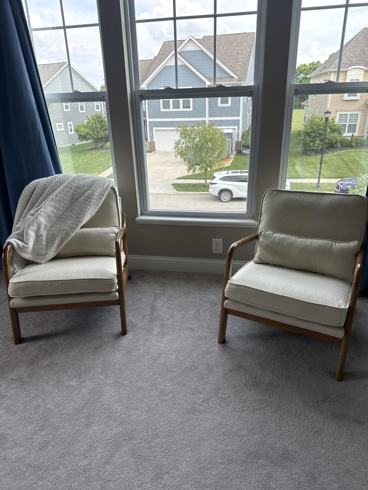 Bonnlo Fine Beige Accent Chairs Set of 2, Upholstered Mid Century Modern Lounge Fabric Chairs Reading Chairs Side Sitting Chair Solid Wood Farmhouse Armchairs for Living Room, Bedroom, Guest Room customer photo 1