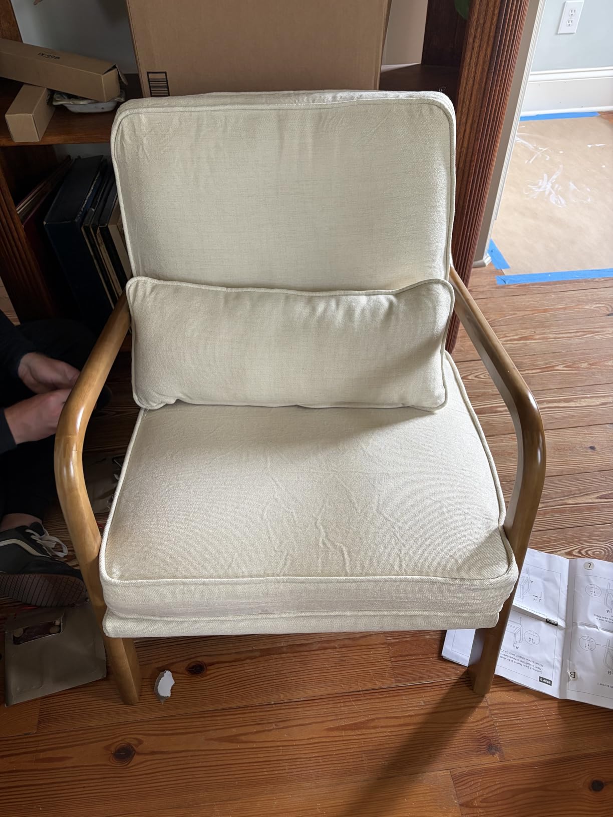 Bonnlo Fine Beige Accent Chairs Set of 2, Upholstered Mid Century Modern Lounge Fabric Chairs Reading Chairs Side Sitting Chair Solid Wood Farmhouse Armchairs for Living Room, Bedroom, Guest Room customer photo 2