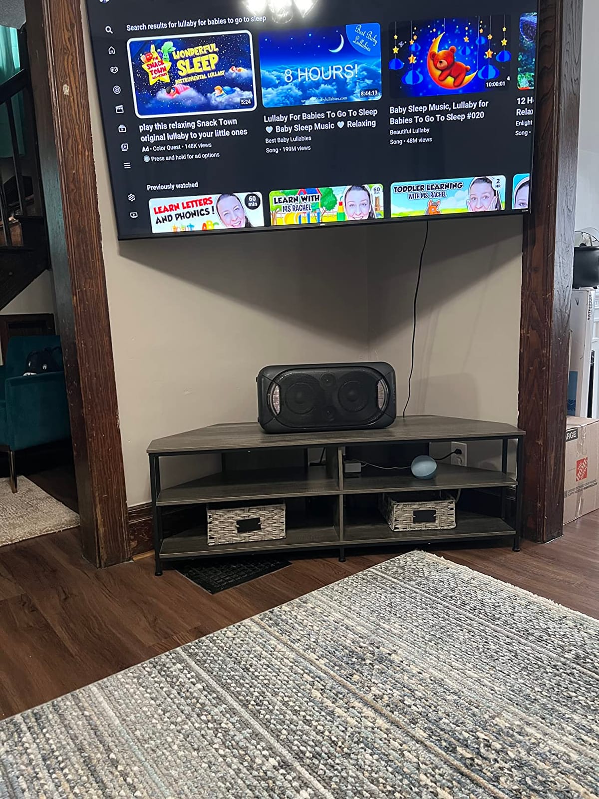 MUTUN Corner TV Stand with Power Outlet, Corner Entertainment Center for 32 43 50 55 60 Inch TV, Industrial Media Console Table for Living Room Bedroom, 55 Inch, Rustic Brown customer photo 2