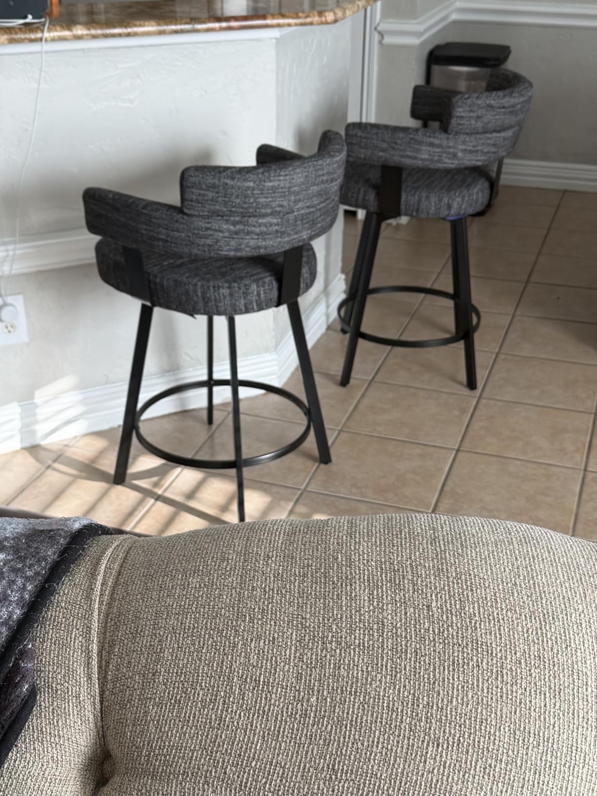 Counter Height Bar Stools with Full Back - Swivel Counter Stools Set of 2 with Linen Padded Back, Metal Footrest, Modern Barstools for Kitchen Counter, Island, Dining Room, Grey 24 inch customer photo 1