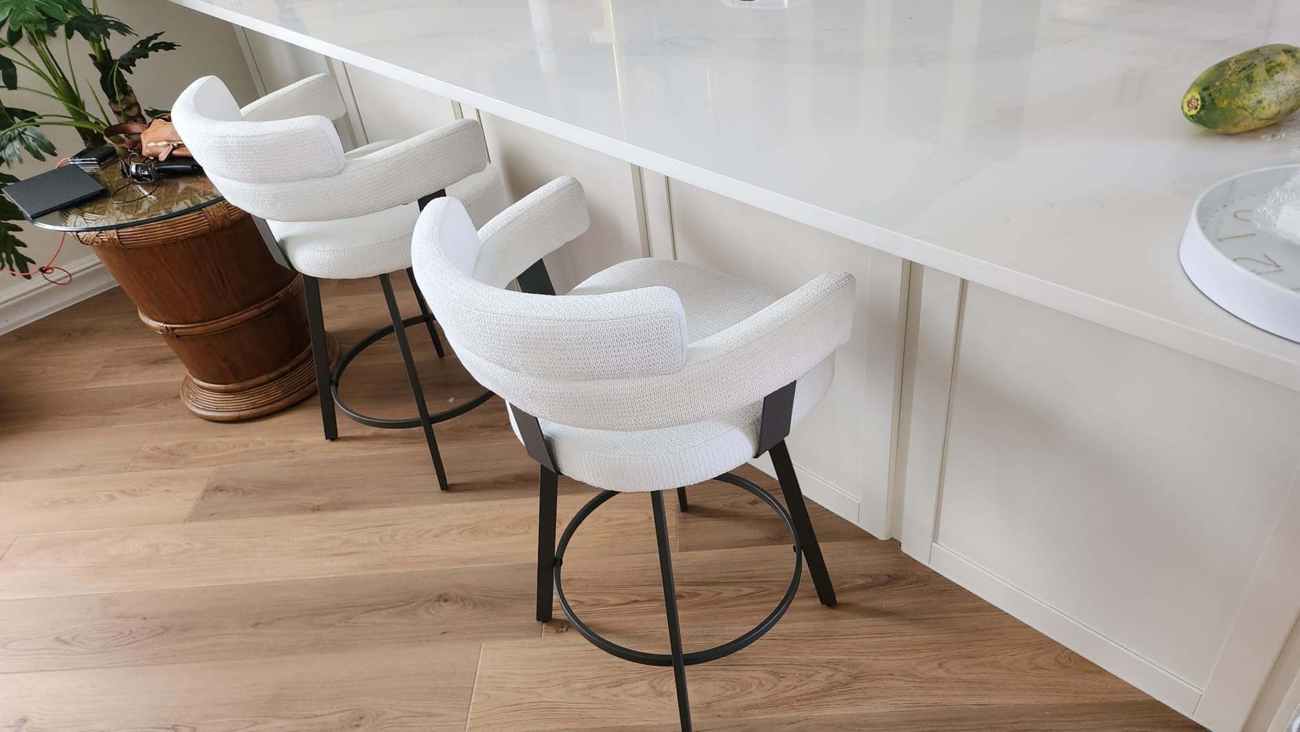 Counter Height Bar Stools with Full Back - Swivel Counter Stools Set of 2 with Linen Padded Back, Metal Footrest, Modern Barstools for Kitchen Counter, Island, Dining Room, Grey 24 inch customer photo 2