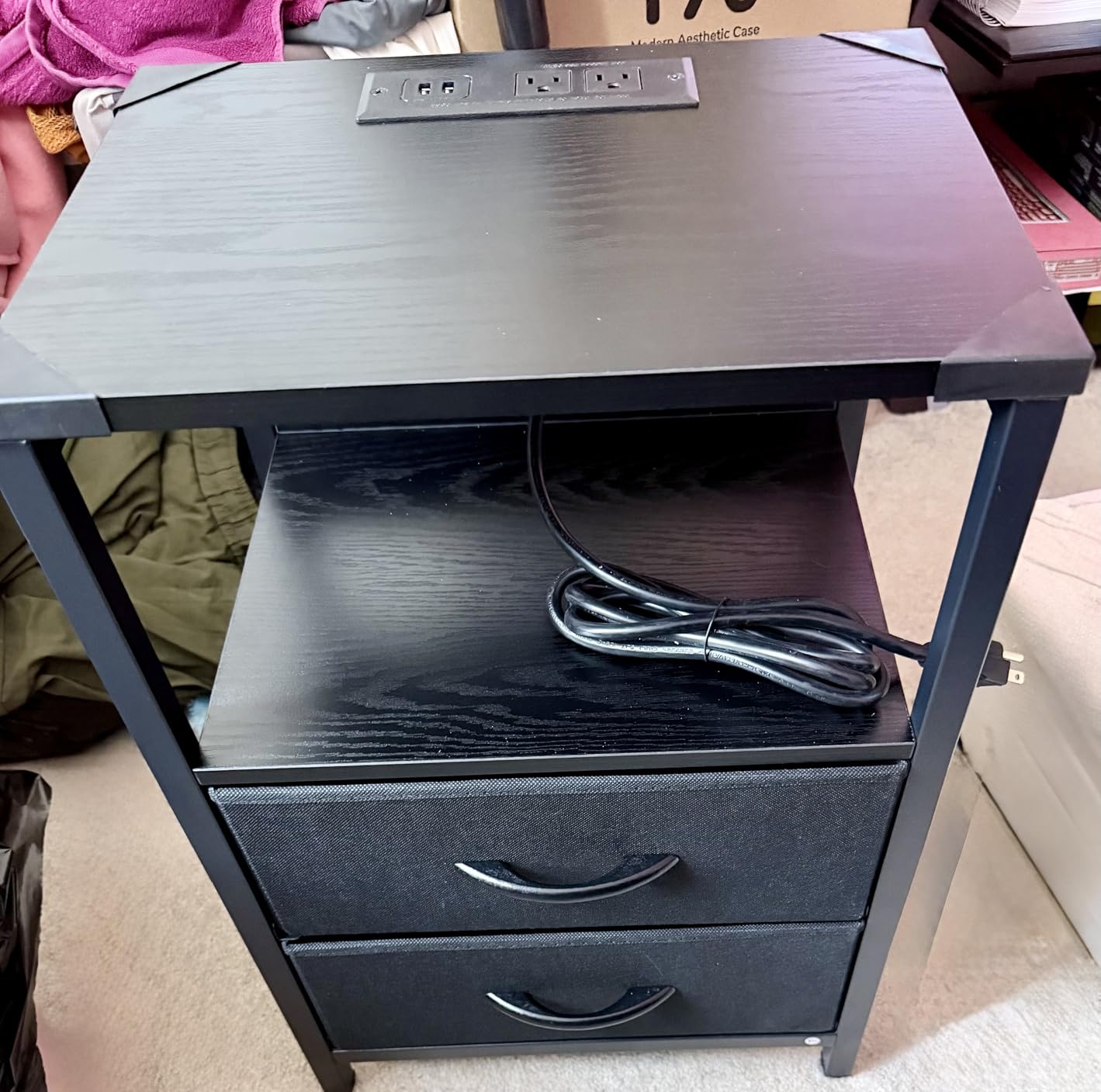 Yoobure Nightstand with Charging Station, Small Night Stand with Fabric Drawers and Storage Shelf for Bedrooms, Small Spaces, Bedside Table with USB Ports & Outlets customer photo 2