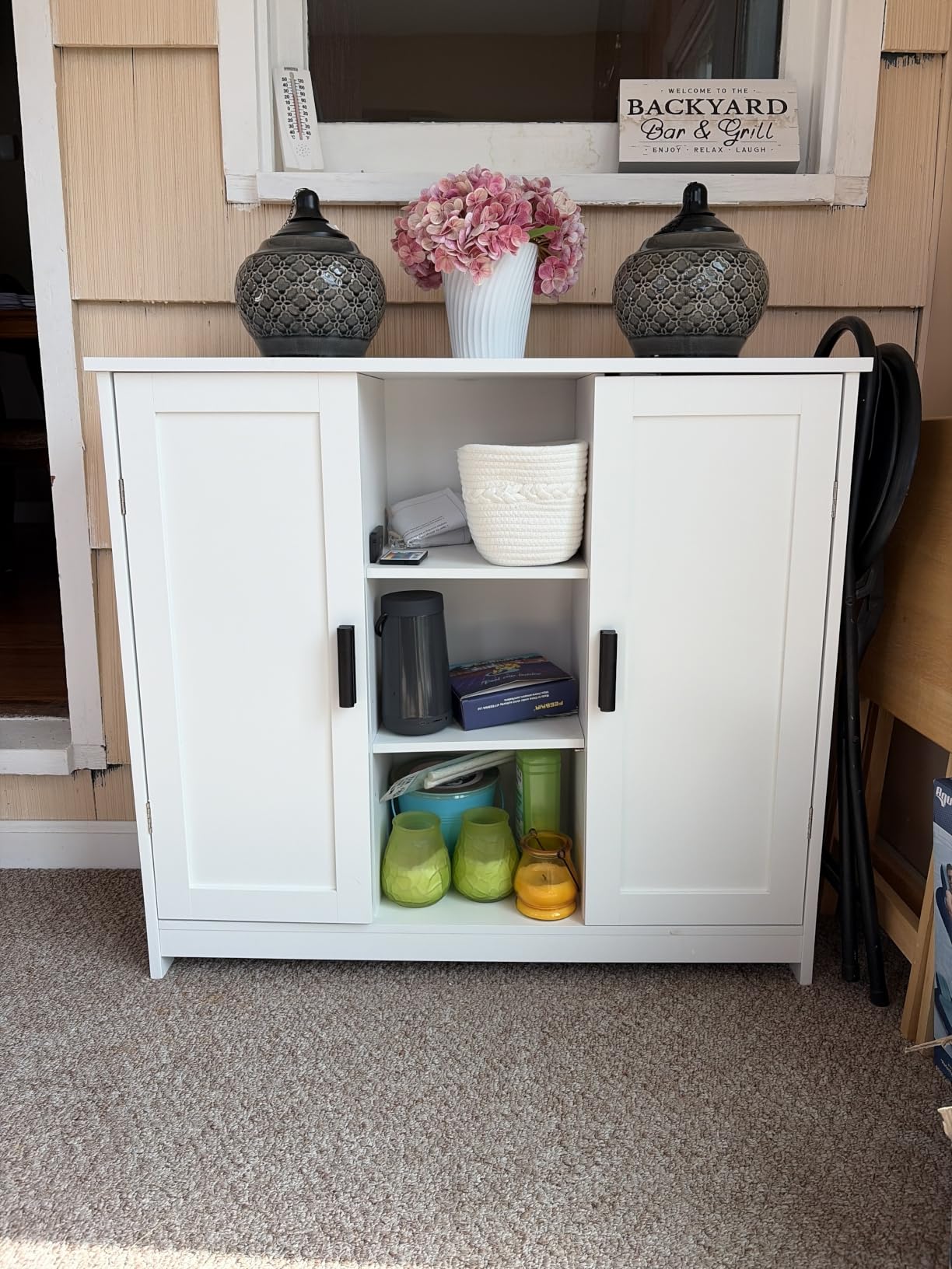 Iwell Storage Cabinet with 2 Doors and 4 Storage Shelves, Bathroom Cabinet, Cupboard for Living Room, Home Office, Entryway, Black customer photo 2