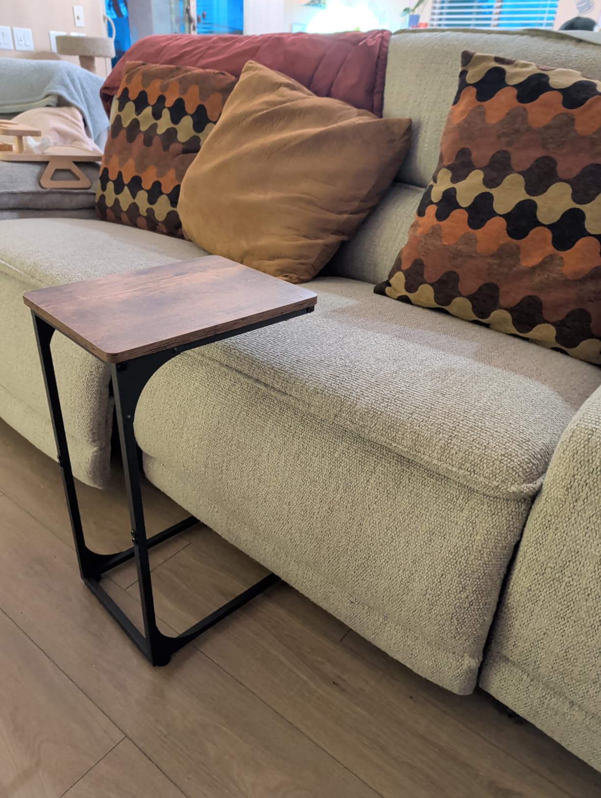 QEEIG C Table Side Table Set of 2 Living Room Sets C Shaped Couch Tray End Tables Farmhouse, Rustic Brown (017-30BN) customer photo 2