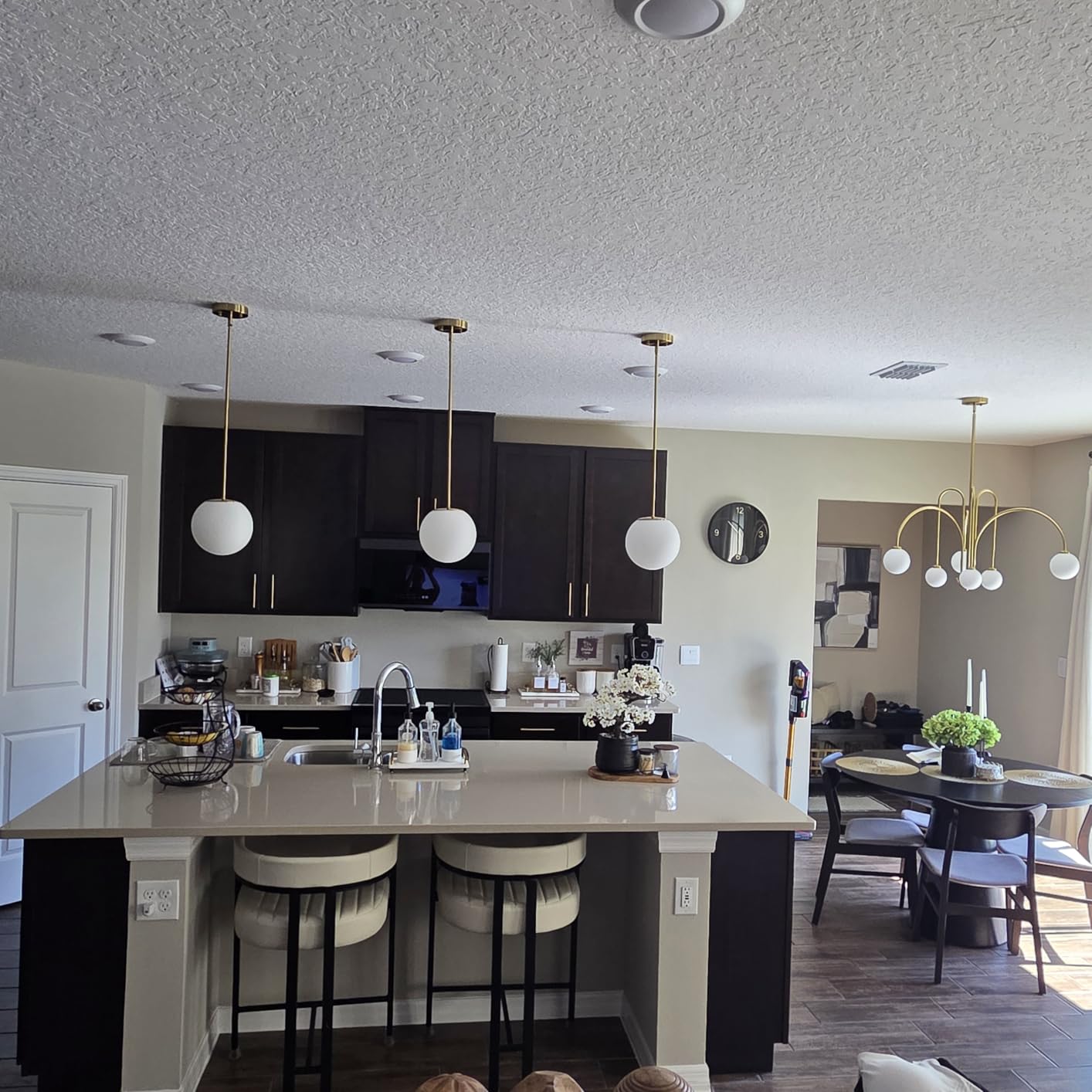 Modern Mid-Century Gold Globe Pendant Light, Opal Glass Hanging Fixture | 2-Light Glass Pendant Lighting, Height Adjustable & Sloped Ceiling Compatible for Kitchen Island Dining Room Bedroom customer photo 1