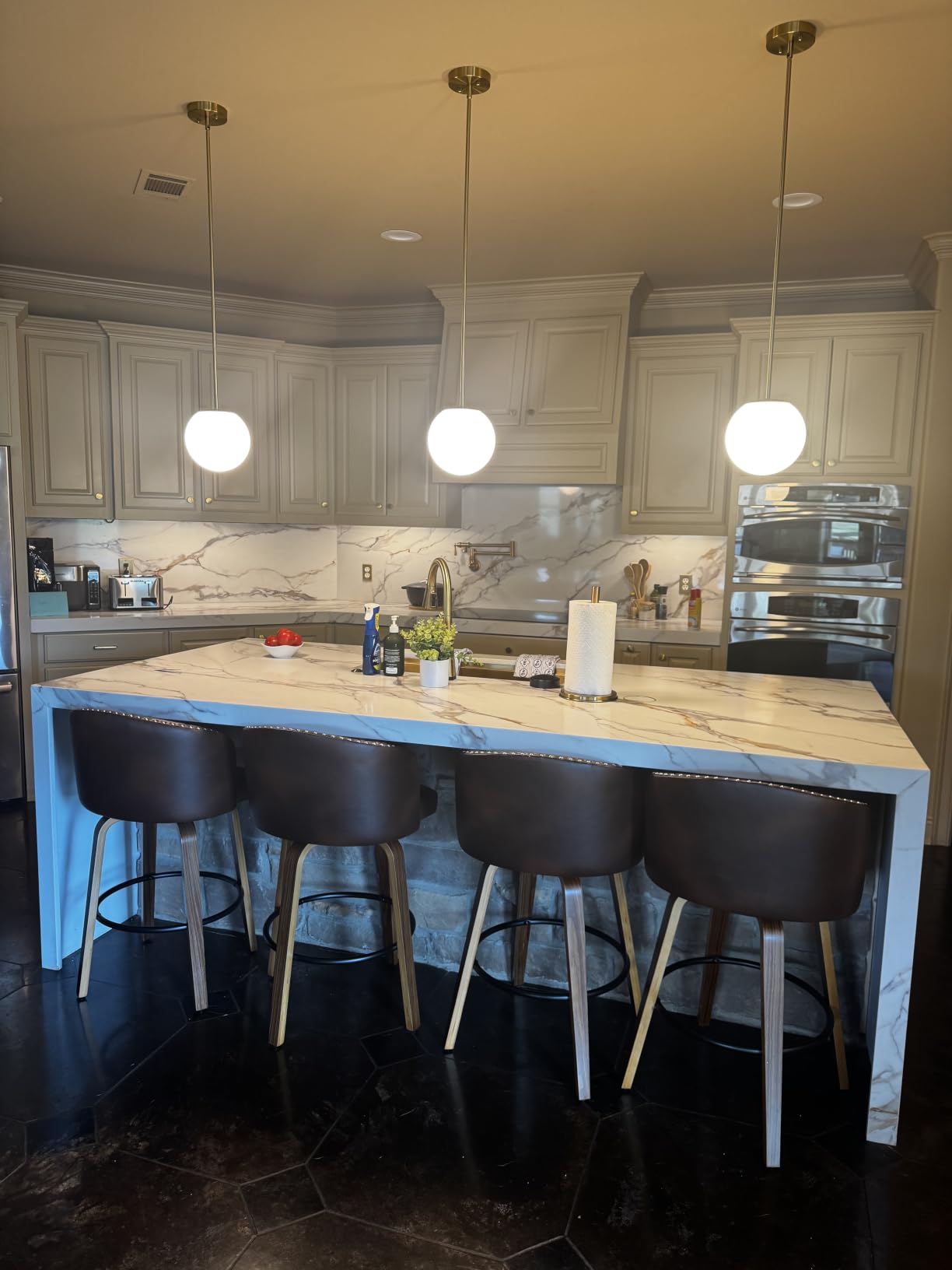 Modern Mid-Century Gold Globe Pendant Light, Opal Glass Hanging Fixture | 2-Light Glass Pendant Lighting, Height Adjustable & Sloped Ceiling Compatible for Kitchen Island Dining Room Bedroom customer photo 2