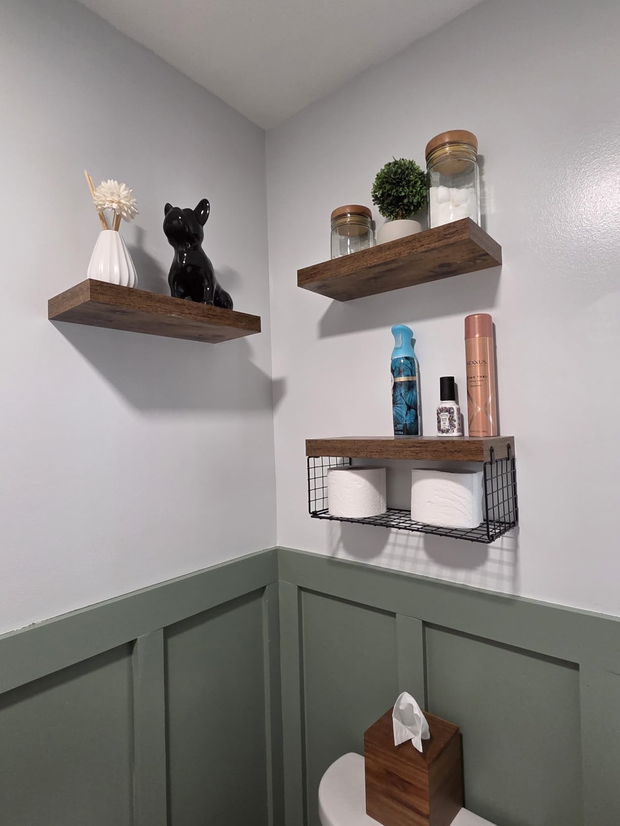QEEIG Bathroom Shelves Over Toilet - Wall Mounted Floating Shelves Toilet Paper Storage Small Farmhouse Decor Shelf 16 inch Set of 3, Rustic Brown (019-BN3) customer photo 1
