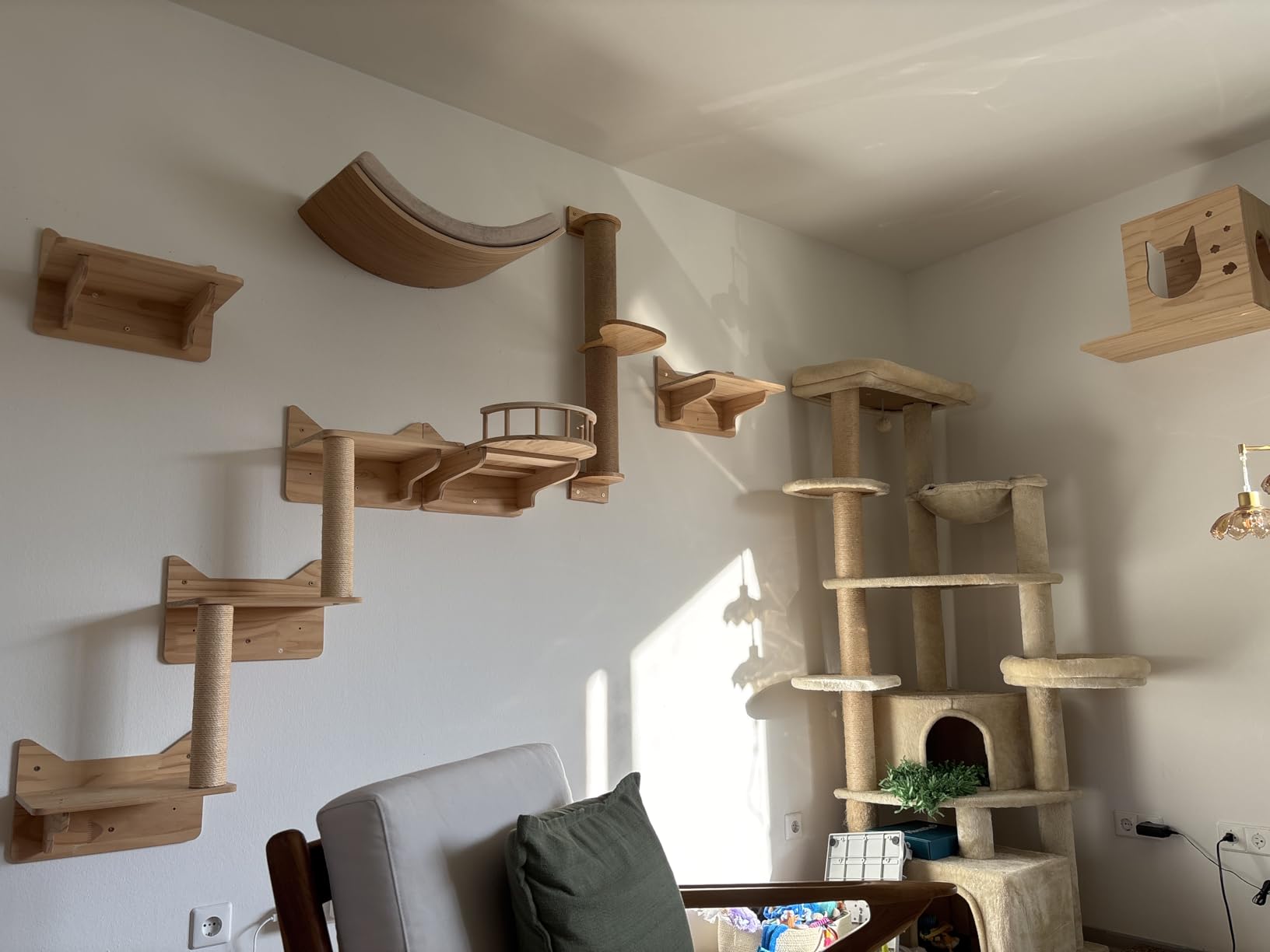Cat Wall Shelves, 9-Piece Cat Wall Furniture for Large Cats | Solid pine wall mounted cat furniture with cat house, cat climbing shelves, ladder and sisal scratching posts for indoor cats customer photo 1