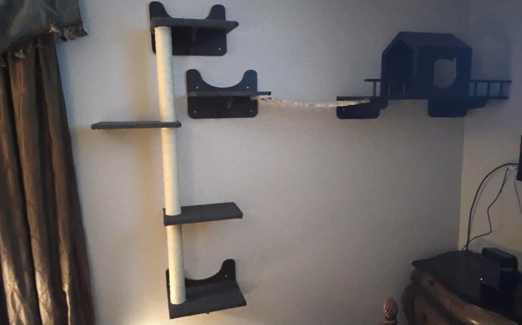 NOVGOBHOT Cat Wall Shelves for Large Cats - 9-Piece Wooden Wall-Mounted Cat Shelves Set, Kitty Climbing System with Perches, Scratching Post & Condo House customer photo 2