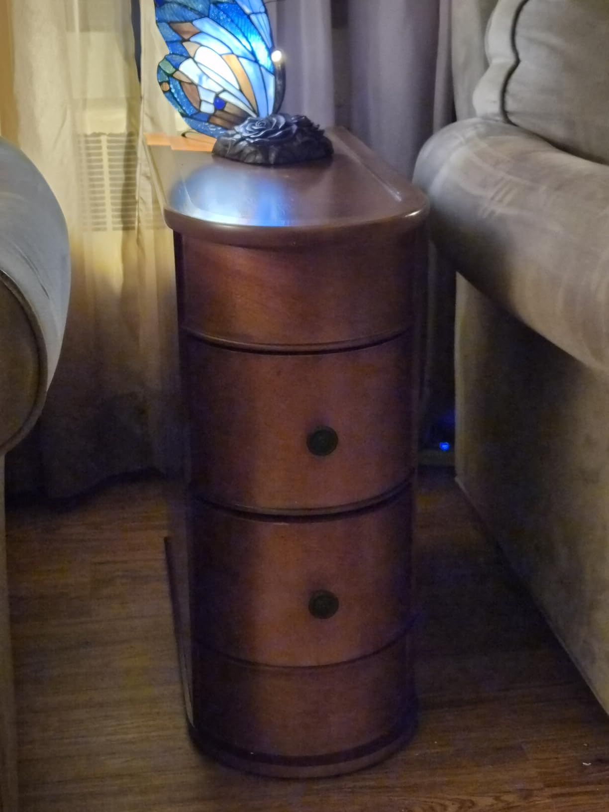 LITTLE TREE Wood End Table with 2 Drawers Sofa Side Table, No Assembly Required Vintage Slim Nightstand Bedside Table for Bedroom customer photo 1