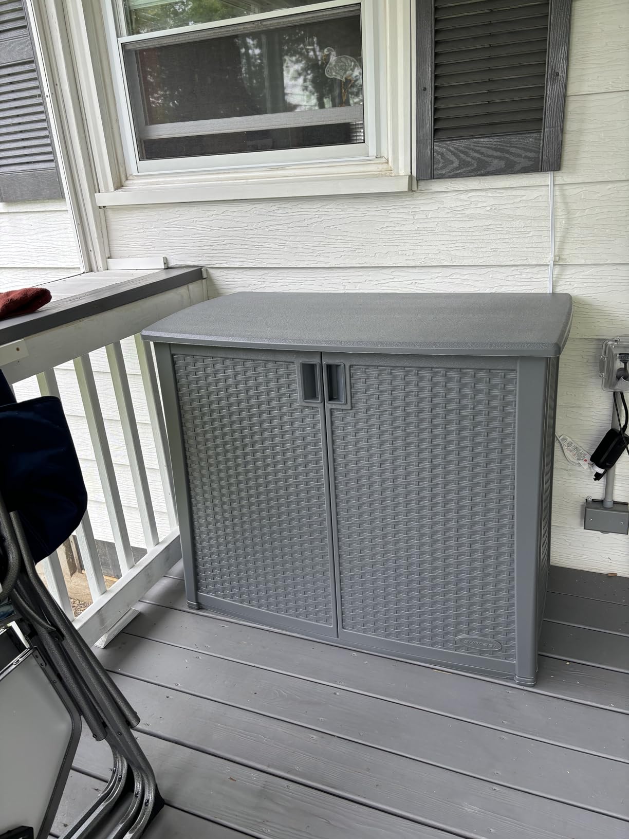 Suncast Lockable Outdoor Cabinet Storage for Patio, Garden and Backyard, 97 Gal, Cool Gray customer photo 1