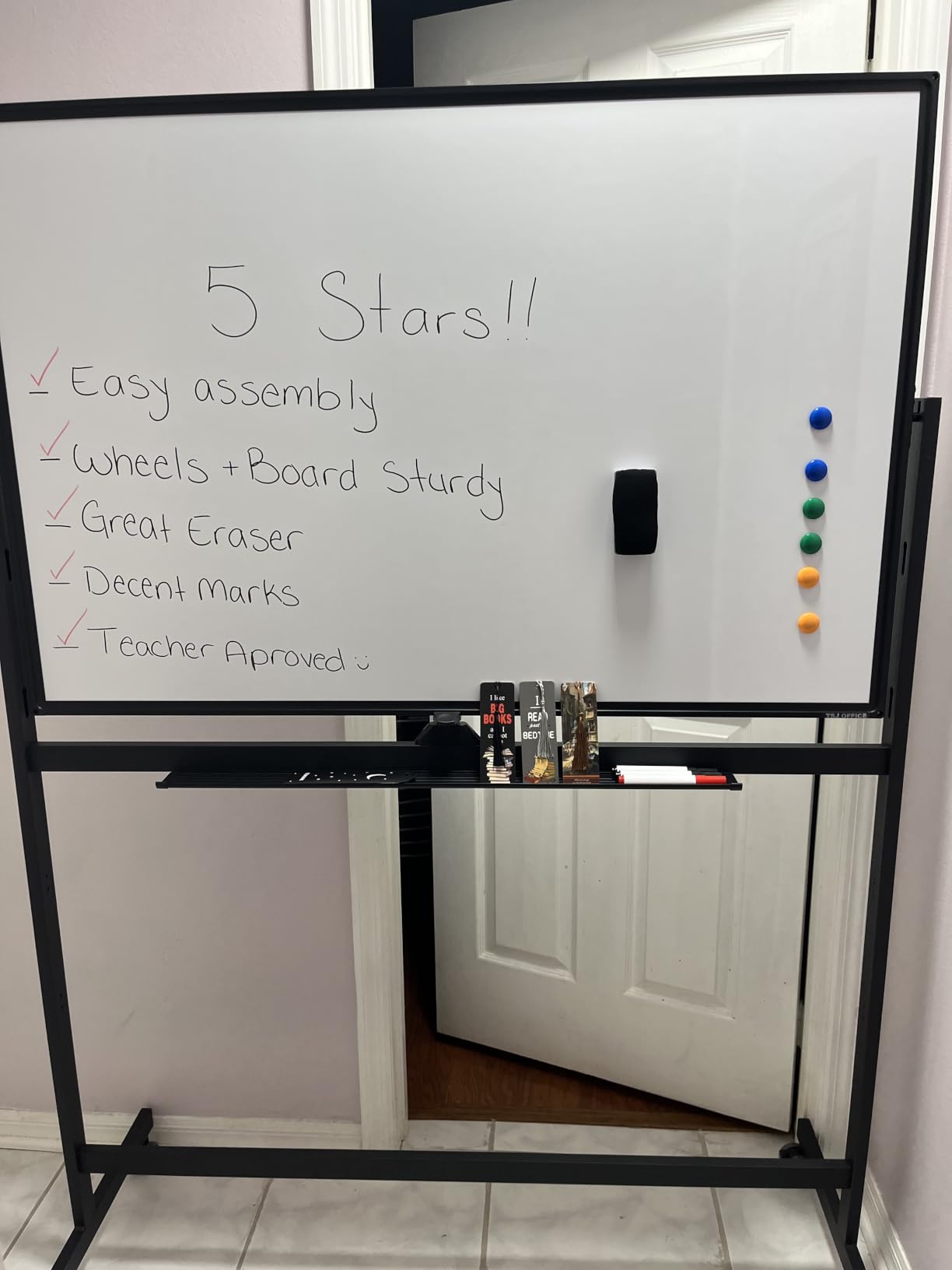 TSJ OFFICE Large Rolling Whiteboard - Dry Erase Magnetic 48 x 32 Inches White Board Height Adjust Double Sided Mobile Portable Easel on Wheels, Dry Erase Board with Stand for Office, Home & Classroom customer photo 1
