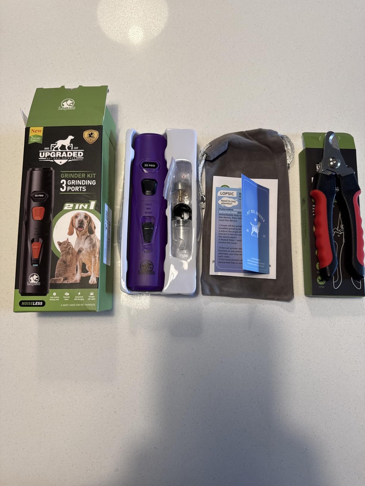 Whisper Quiet Dog Nail Grinder Safe & Stress-Free for Sensitive Dogs Cats | 4 LED Lights, 3 Grinding Bits, 3-Speed, Pet Nail Trimmers, Rechargeable Painless Grooming Kit for All Breeds & Sizes customer photo 1