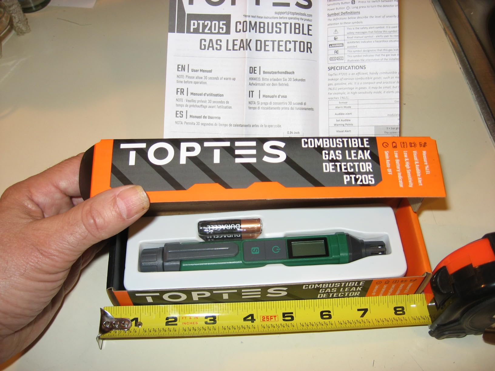 PT205 Natural Gas Detector with Audible & Visual Alarm, Gas Leak Detector with %LEL Value of Methane, Butane, Propane for Home, RV (Includes Battery x2) - Orange customer photo 2
